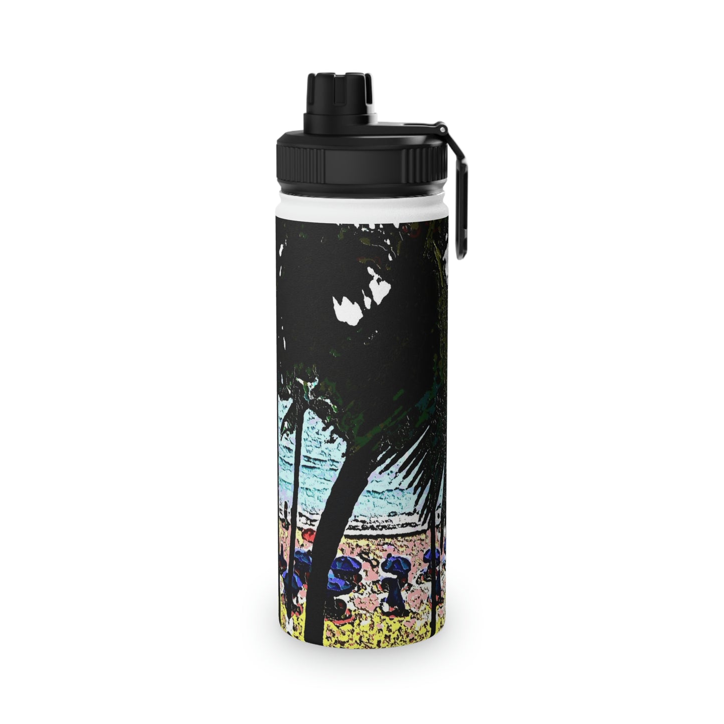 Stainless Steel Water Bottle, Sports Lid ... "A Beautiful Beach Amongst The Palms" ... The Outrigger Waikiki, Honolulu, Oahu ... Original Works ...