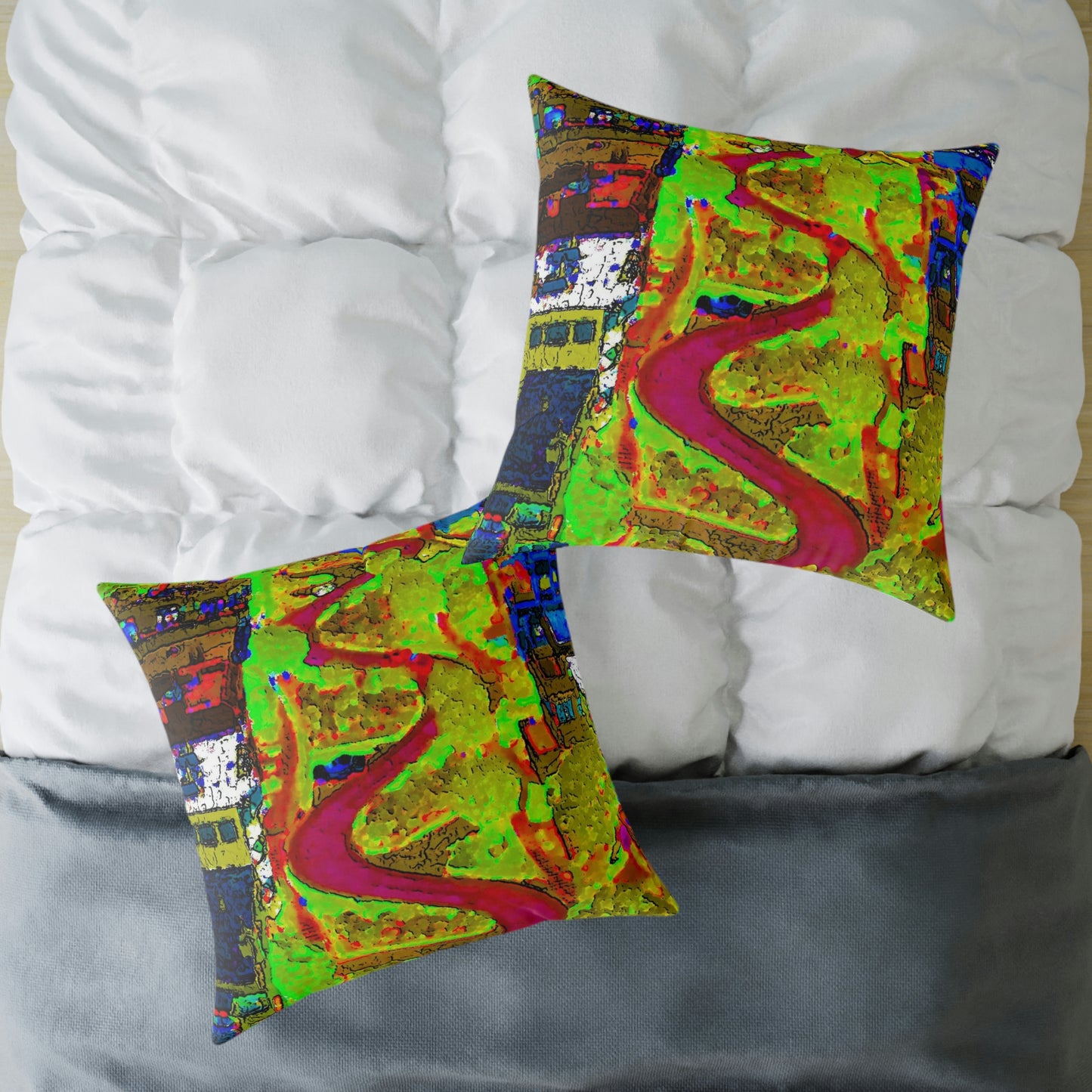Spun Polyester Pillow ... A Crazy Street ... 'Eight Winding Curve-Switchbacks' ... "Lombard Street, San Francisco, CA' ... Family Archives: 1970's ... Original Works ...