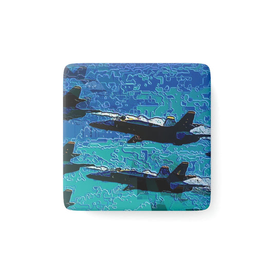 Porcelain Magnet, Square ... Seattle Seafair ..."Blue Angels Run Over Lake Washington" ... Circa Mid 1980's ... Dr FJ Holt ... Original Works ...