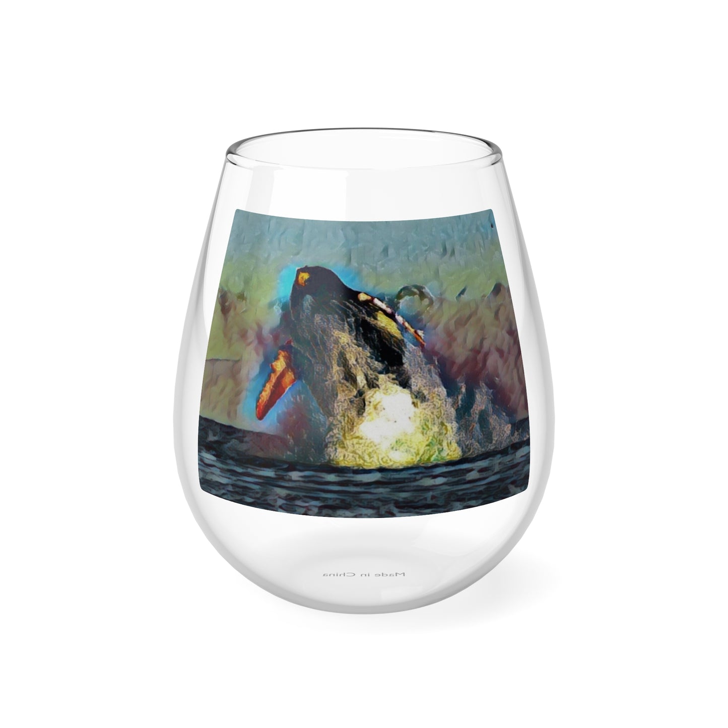 Stemless Wine Glass, 11.75oz ... An Extraordinary Humpback Breach ... 'With Explosive Energy' ... Family Archives (KPH) ... Circa: 21st Century. Maui, HI ... Original Works ...