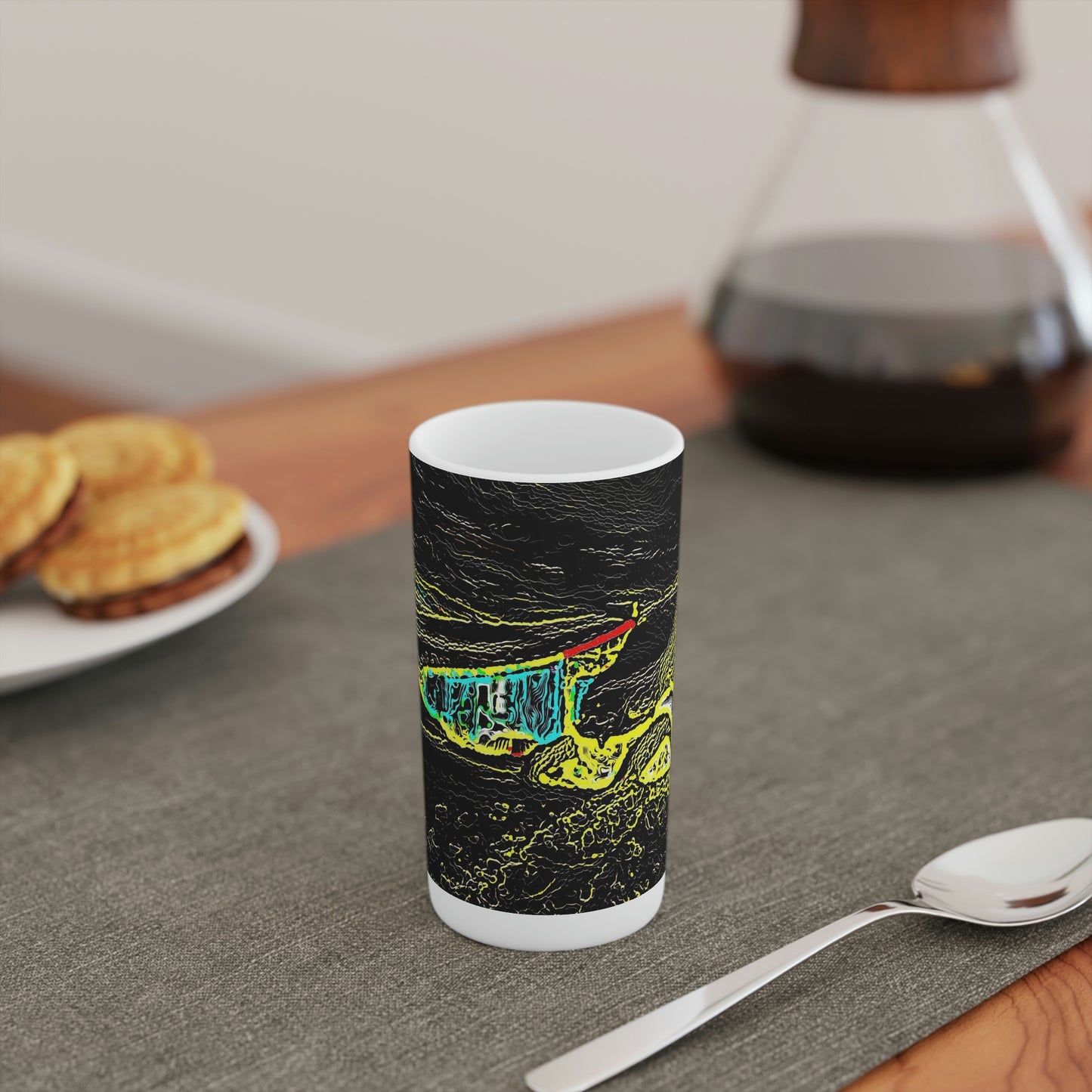 Conical Coffee Mugs (3oz, 8oz, 12oz) ... "Snow Vehicle In Snow Storm At-Rest" ... Circa 12Mar23 ... Central Idaho ... 18-Hours Rendering Time: Original Works ...