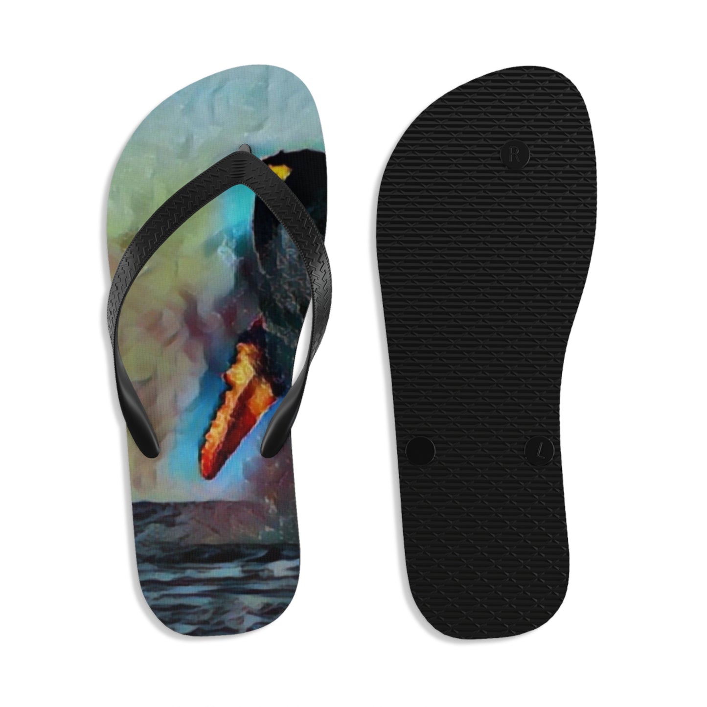 Unisex Flip-Flops ... An Extraordinary Humpback Breach ... 'With Explosive Energy' ... Family Archives (KPH) ... Circa: 21st Century. Maui, HI ... Original Works ...