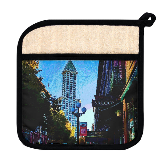 Pot Holder with Pocket ...  Pioneer Square & Smith Tower ... 'That World Famous View' ... Colleague Supplied Photo ... Original Works ...