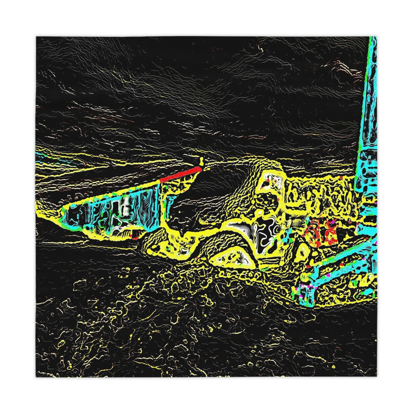 Tablecloth ... "Snow Vehicle In Snow Storm At-Rest" ... Circa 12Mar23 ... Central Idaho ... 18-Hours Rendering Time: Original Works ...