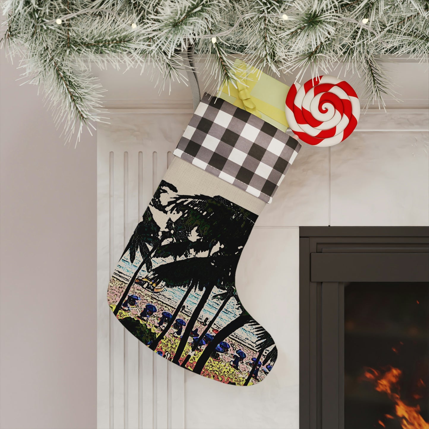 Christmas Stocking ...  "A Beautiful Beach Amongst The Palms" ... The Outrigger Waikiki, Honolulu, Oahu ... Original Works ...