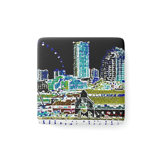 Porcelain Magnet, Square ... That Classic Wheel ... 'Seattle's Wheel' ... & Old Classic Waterside Vendors ...  'Family Archives' ... Original Works ...