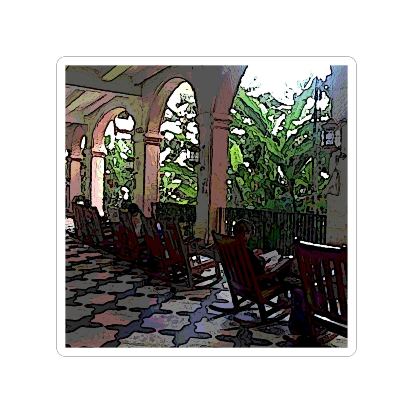 Transparent Outdoor Stickers, Die-Cut, 1pcs ... Lanai & Rocking Chairs At: 'The Pink Palace' ... The Royal Hawai'ian ... Honolulu, HI ... '27Oct2014' ... Original Works ...