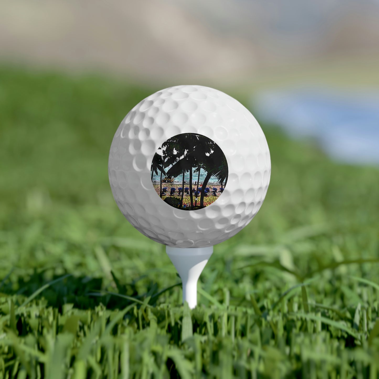 Golf Balls, 6pcs ... "A Beautiful Beach Amongst The Palms" ... The Outrigger Waikiki, Honolulu, Oahu ... Original Works ...