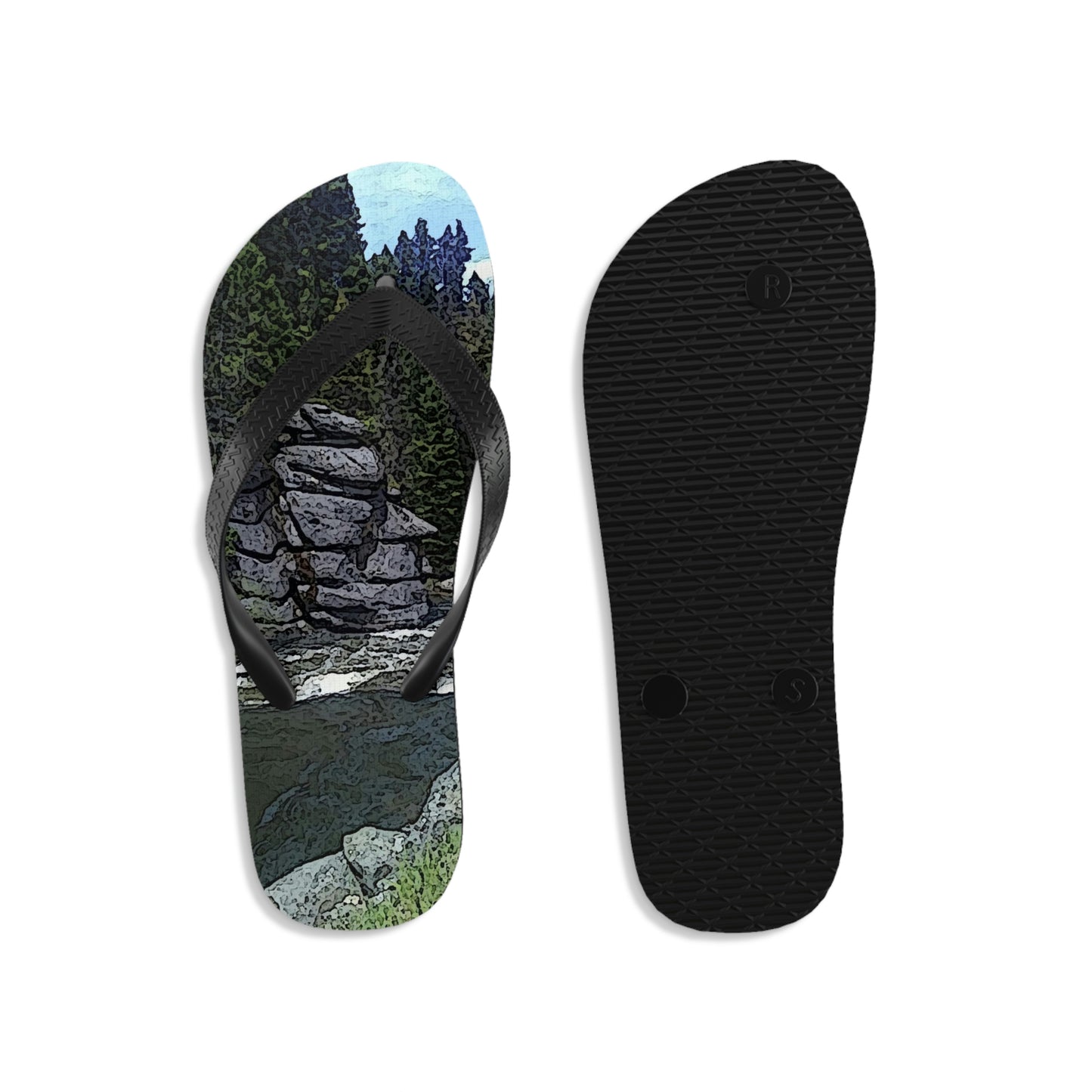 Unisex Flip-Flops ..."I Am Innocent" ... Tricky-Dick Immortalized ... Nixon Rock: Along The River ... Central Idaho, Summer 2020 ... Original Works ...