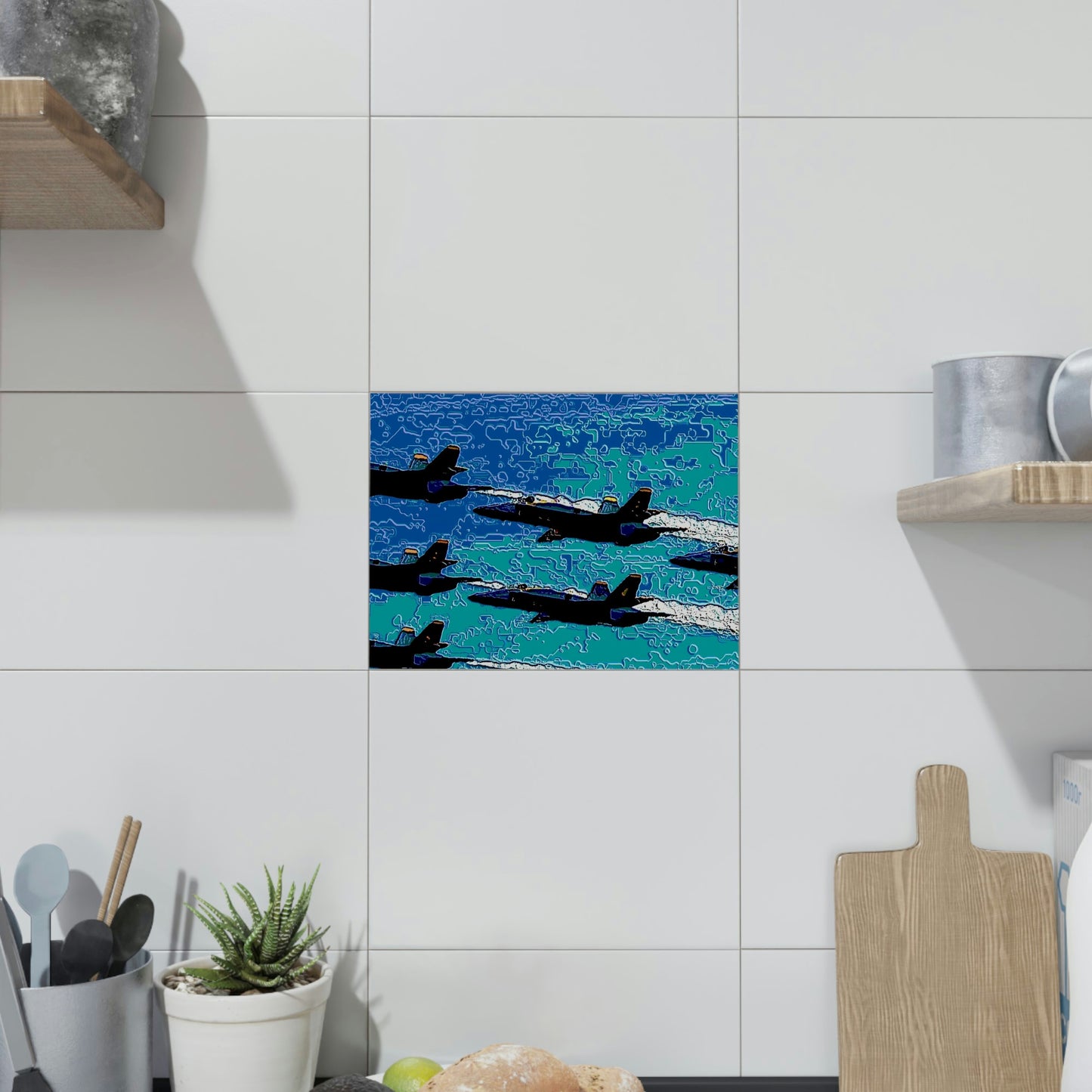 Ceramic Photo Tile ... Seattle Seafair ..."Blue Angels Run Over Lake Washington" ... Circa Mid 1980's ... Dr FJ Holt ... Original Works ...