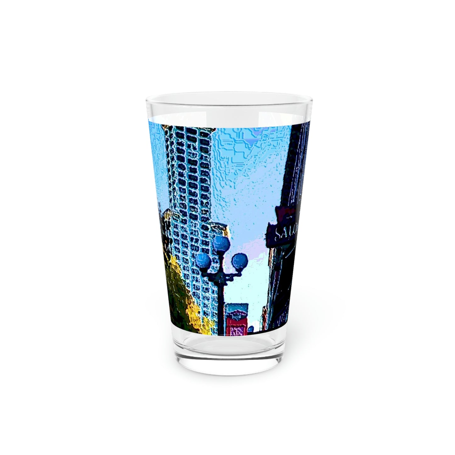Pint Glass, 16oz ...  Pioneer Square & Smith Tower ... 'That World Famous View' ... Colleague Supplied Photo ... Original Works ...