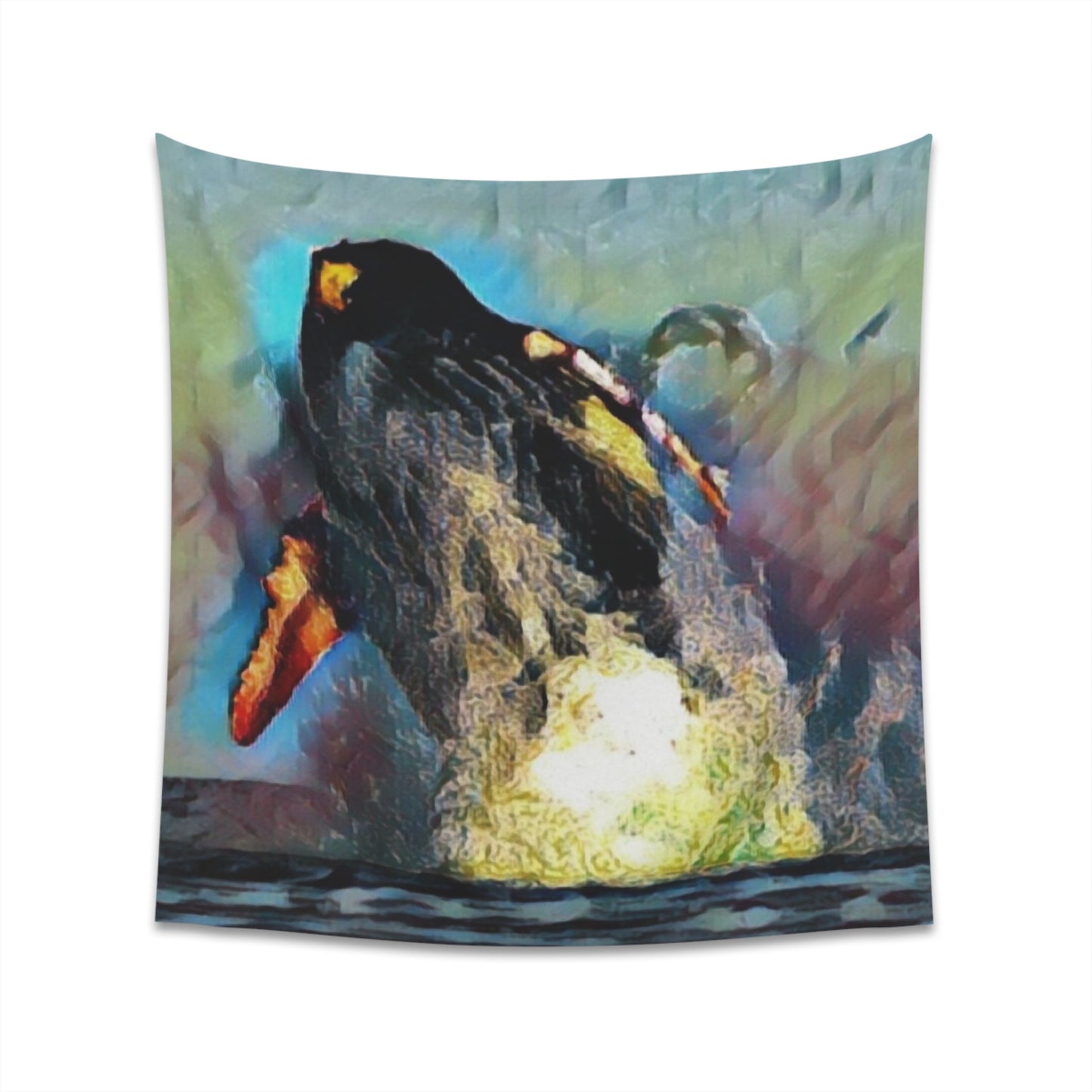 Printed Wall Tapestry ... An Extraordinary Humpback Breach ... 'With Explosive Energy' ... Family Archives (KPH) ... Circa: 21st Century. Maui, HI ... Original Works ...