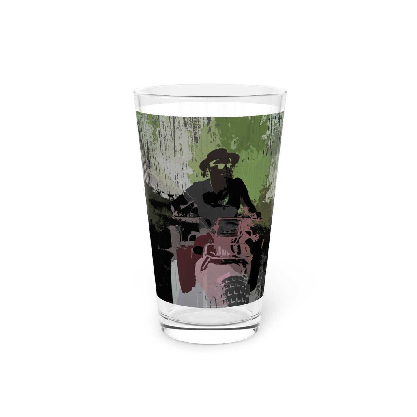 Pint Glass, 16oz ... 3-Wheeln' N' Groovin The Mountain Roads ... Central Idaho ... Original Works ...