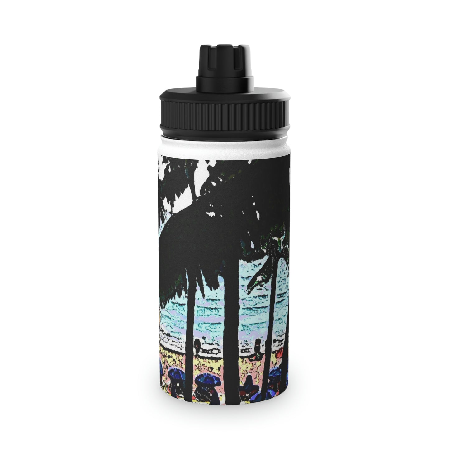 Stainless Steel Water Bottle, Sports Lid ... "A Beautiful Beach Amongst The Palms" ... The Outrigger Waikiki, Honolulu, Oahu ... Original Works ...