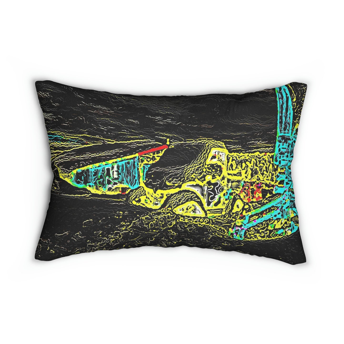 Spun Polyester Lumbar Pillow ...  "Snow Vehicle In Snow Storm At-Rest" ... Circa 12Mar23 ... Central Idaho ... 18-Hours Rendering Time: Original Works ...