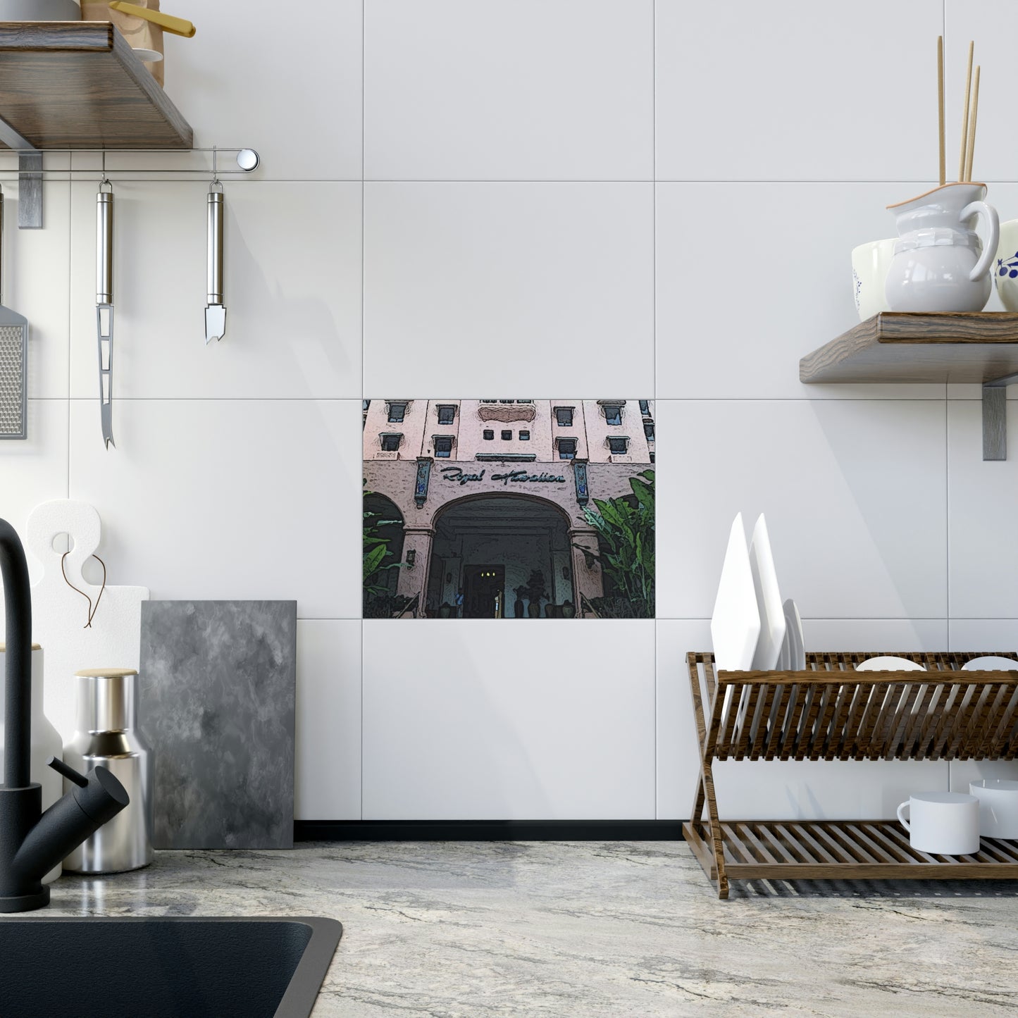 Ceramic Photo Tile ...  "La Grande Entree" At: 'The Pink Palace' ... The Royal Hawai'ian ... Honolulu, HI ... '27Oct2014' ... Original Works ...