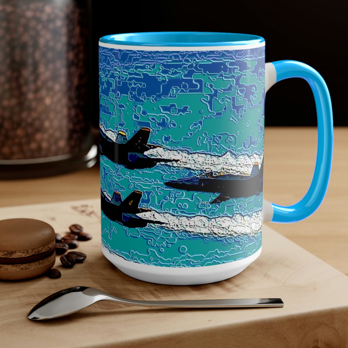 Two-Tone Coffee Mugs, 15oz ... Seattle Seafair ..."Blue Angels Run Over Lake Washington" ... Circa Mid 1980's ... Dr FJ Holt ... Original Works ...