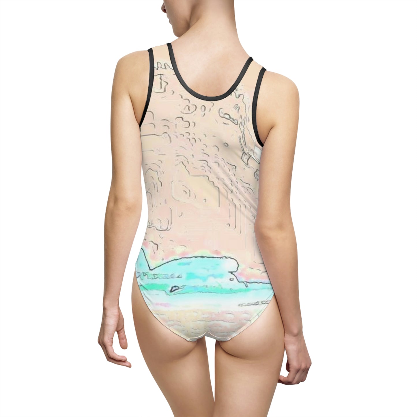 Women's Classic One-Piece Swimsuit ...  Seattle Columbia Cup On Lake Washington ... "Dave Wilcox Heads For The Win" ... Associate Gift-Photo ... Original Works ...