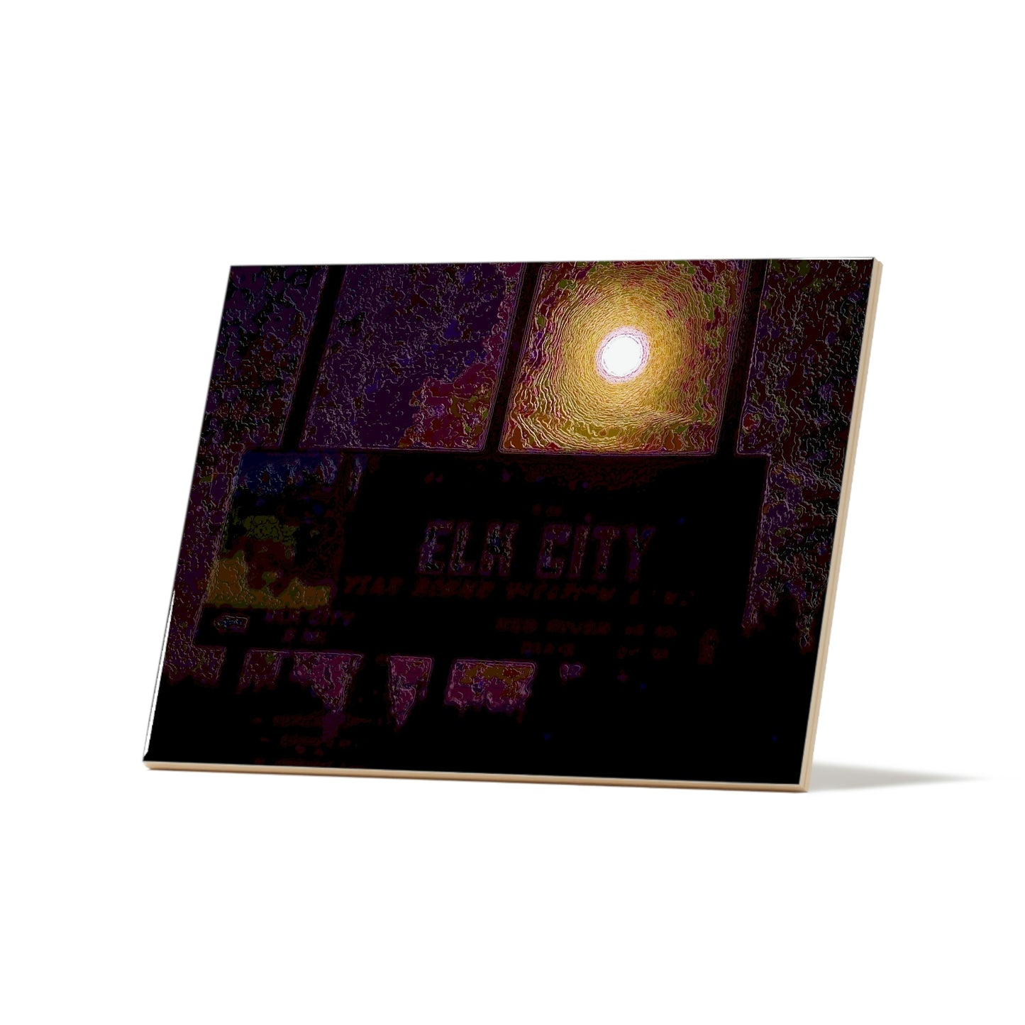 Ceramic Photo Tile ... Car Approaches From The Stern ... Moon Ascendary From The Bow ... "Two Friendly Travellers On A Cold Night Near Elk City" ... Circa 5Jan23 ... Original Works ...