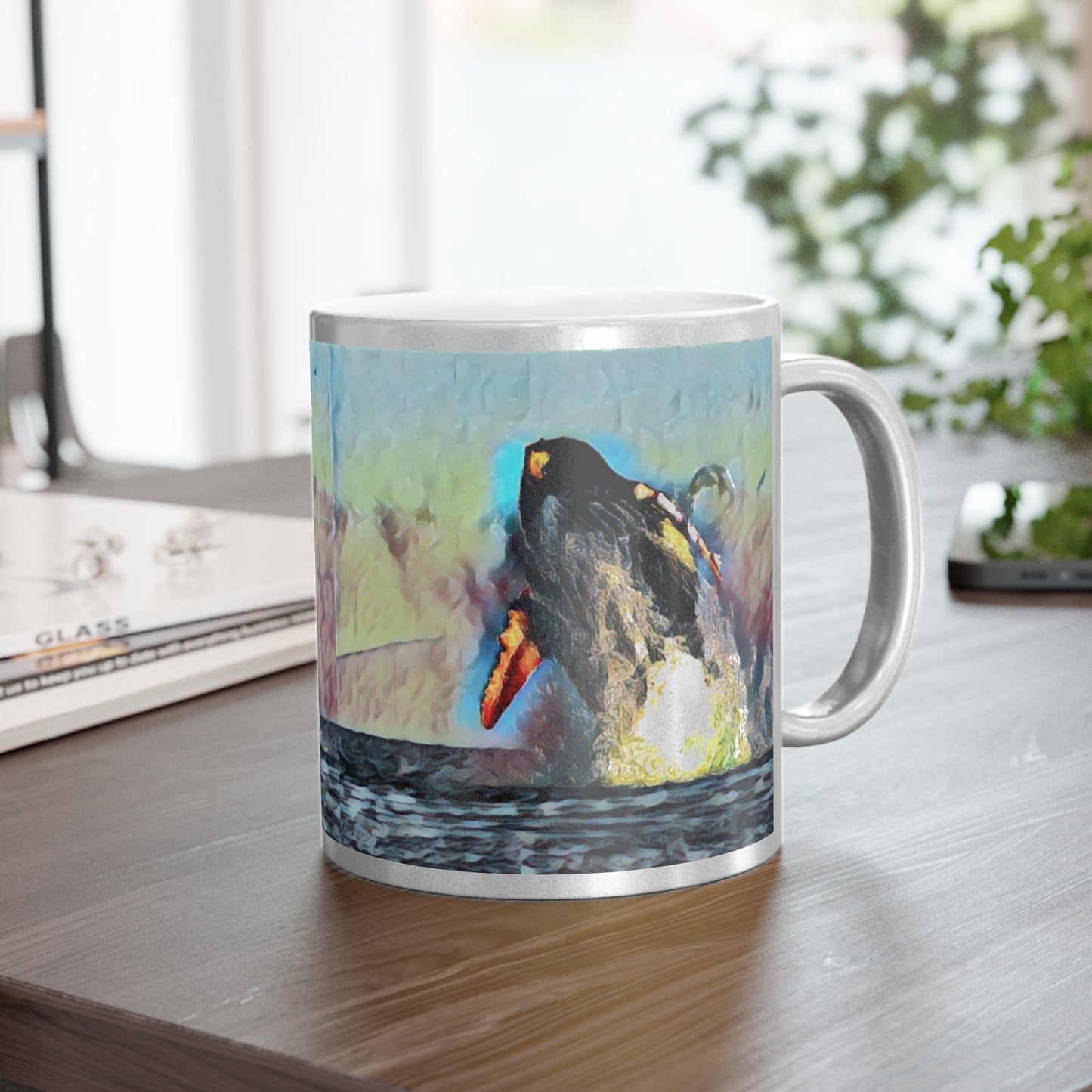 Metallic Mug (Silver\Gold) ... An Extraordinary Humpback Breach ... 'With Explosive Energy' ... Family Archives (KPH) ... Circa: 21st Century. Maui, HI ... Original Works ...