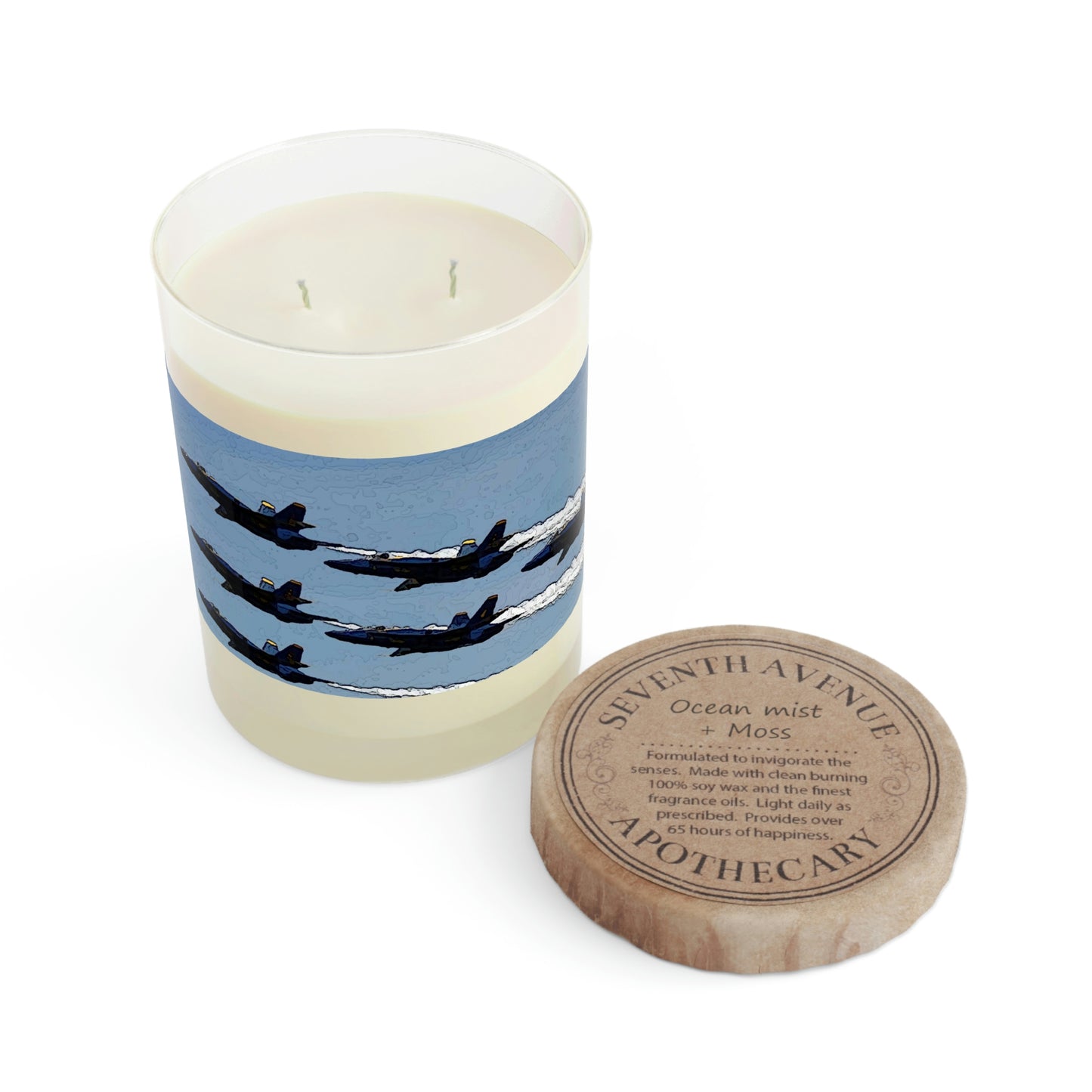 Scented Candle - Full Glass, 11oz ...  Seattle Seafair ..."Blue Angels Run Over Lake Washington" ... Circa Mid 1980's ... Dr FJ Holt ... Original Works ...