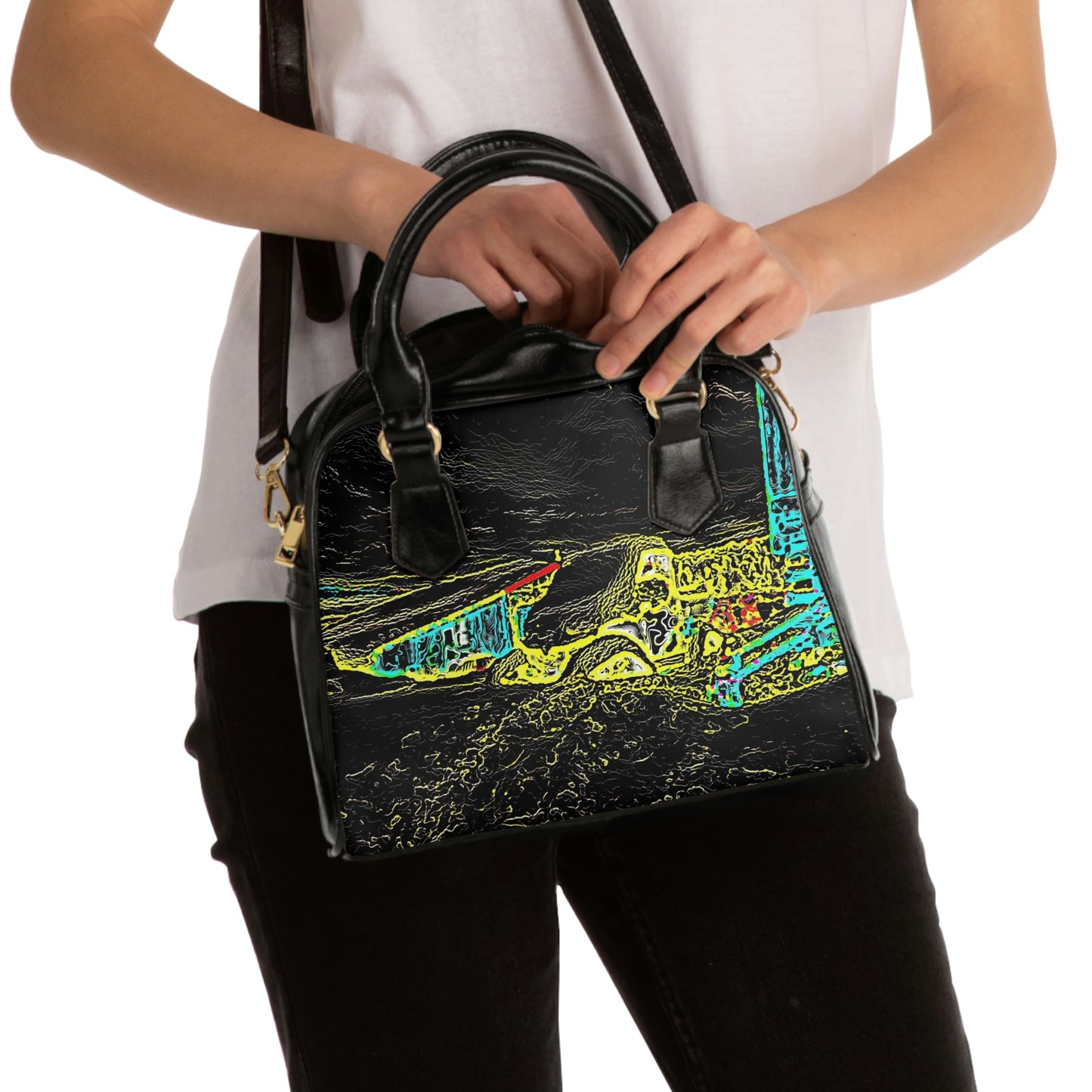 Shoulder Handbag ...  "Snow Vehicle In Snow Storm At-Rest" ... Circa 12Mar23 ... Central Idaho ... 18-Hours Rendering Time: Original Works ...
