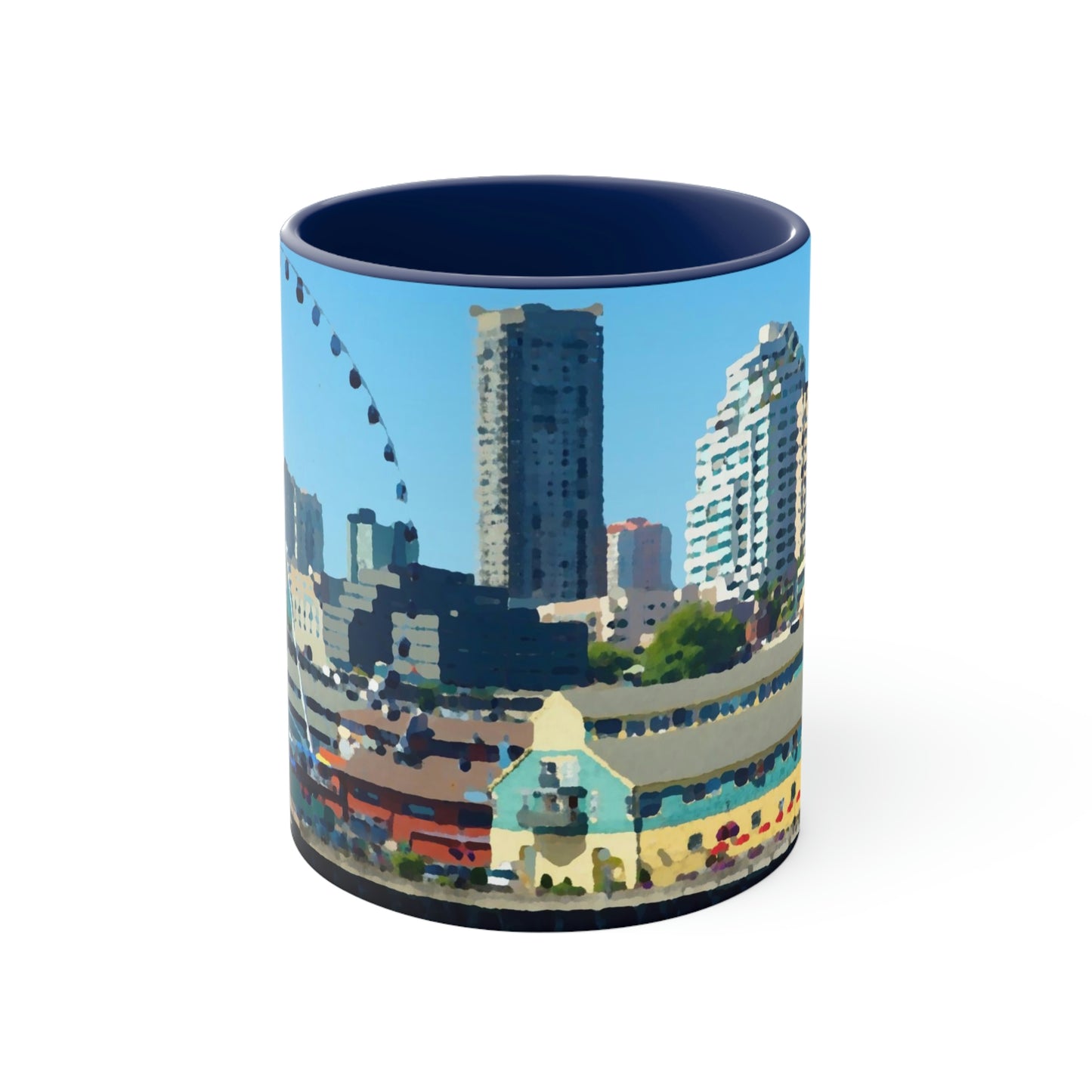 Accent Coffee Mug, 11oz ... That Classic Wheel ... 'Seattle's Wheel' ... & Old Classic Waterside Vendors ...  'Family Archives' ... Original Works ...
