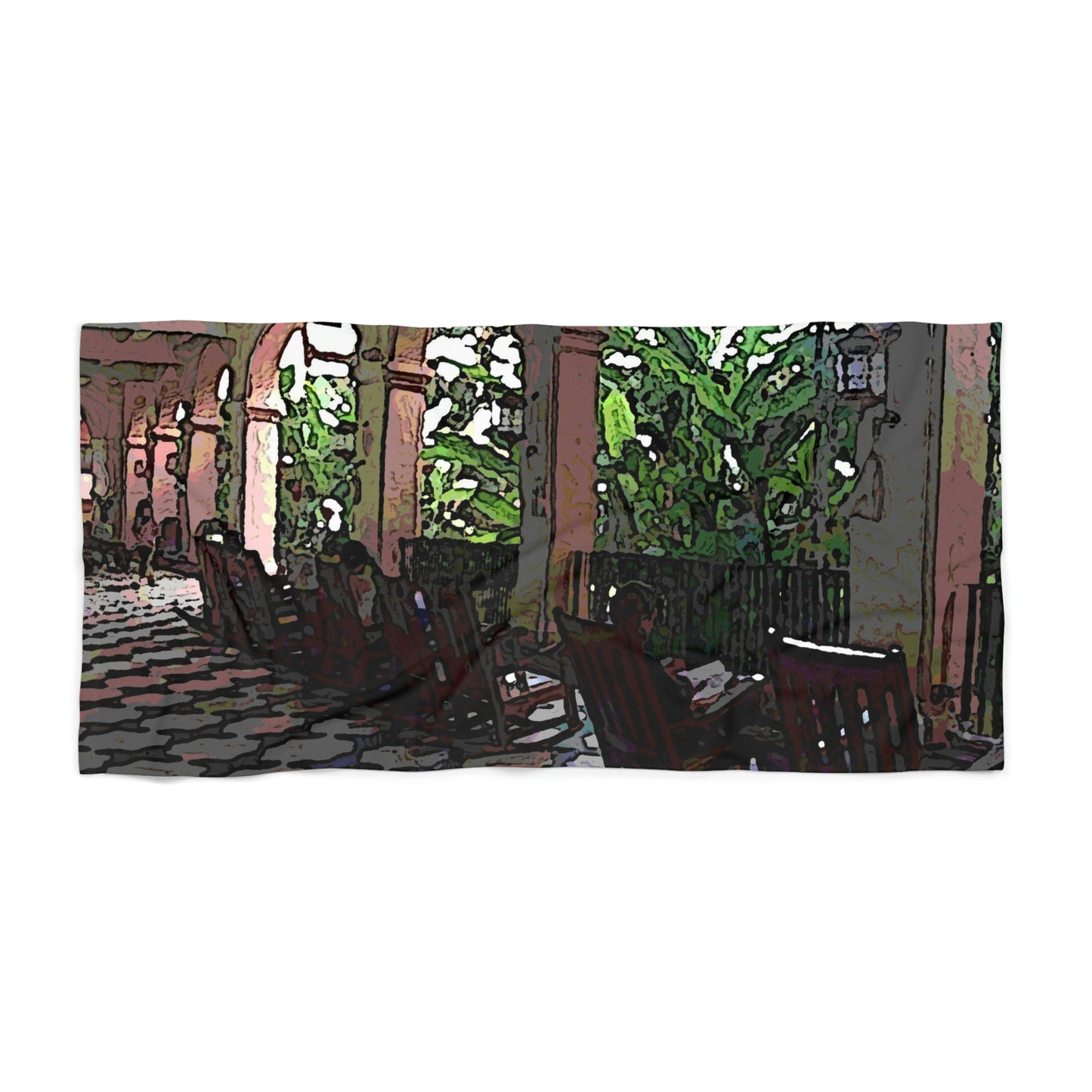 Beach Towel ... Lanai & Rocking Chairs At: 'The Pink Palace' ... The Royal Hawai'ian ... Honolulu, HI ... '27Oct2014' ... Original Works ...