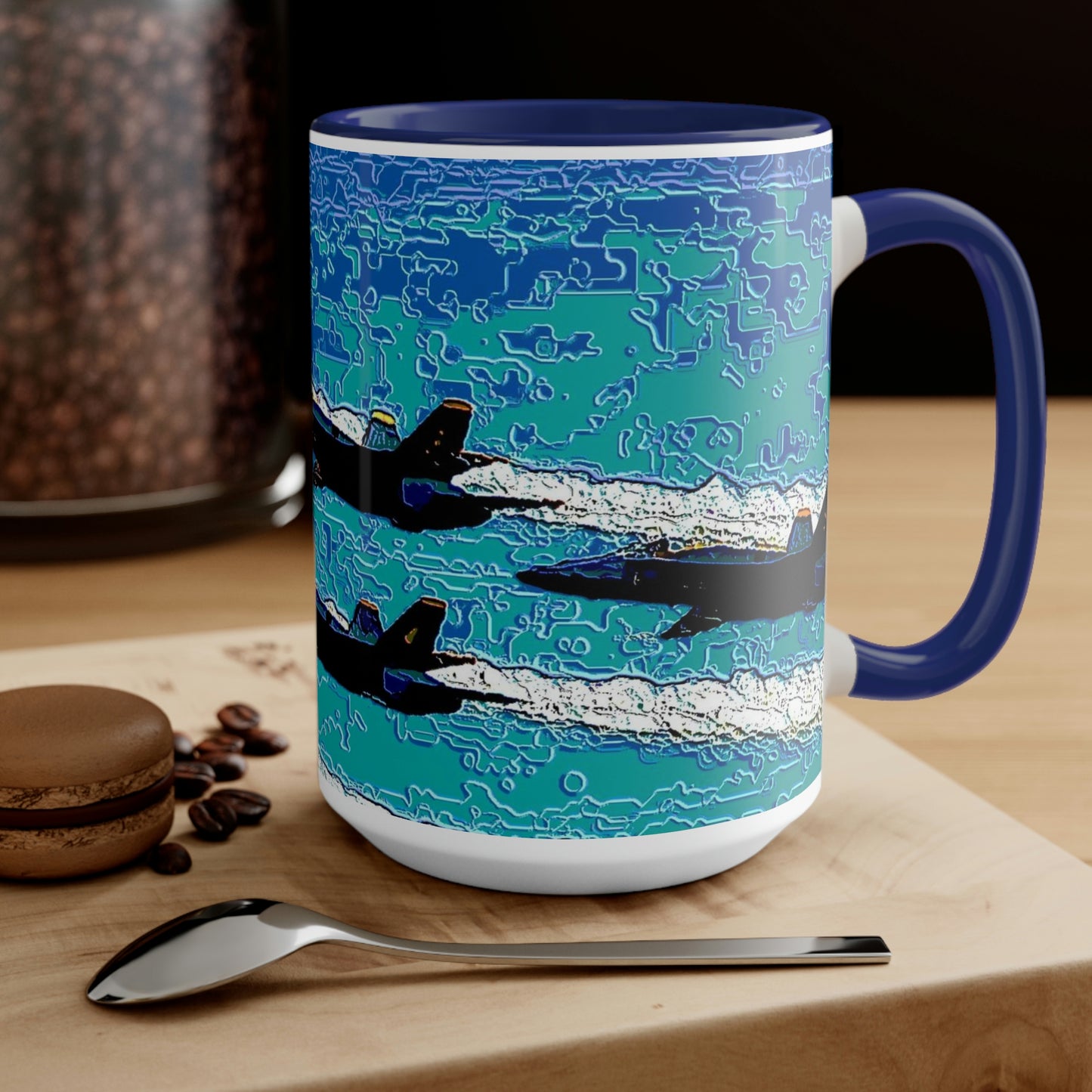 Two-Tone Coffee Mugs, 15oz ... Seattle Seafair ..."Blue Angels Run Over Lake Washington" ... Circa Mid 1980's ... Dr FJ Holt ... Original Works ...