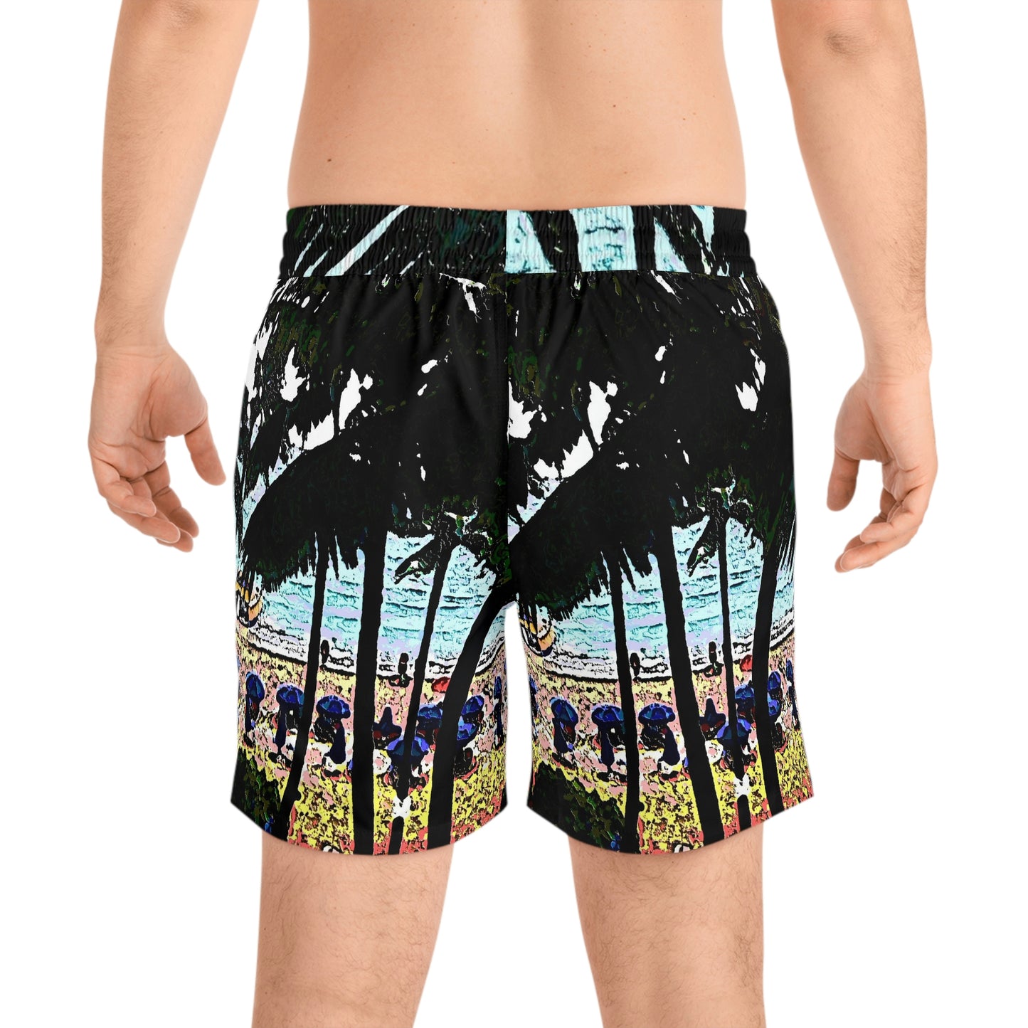 Men's Mid-Length Swim Shorts (AOP) ... "A Beautiful Beach Amongst The Palms" ... The Outrigger Waikiki, Honolulu, Oahu ... Original Works ...