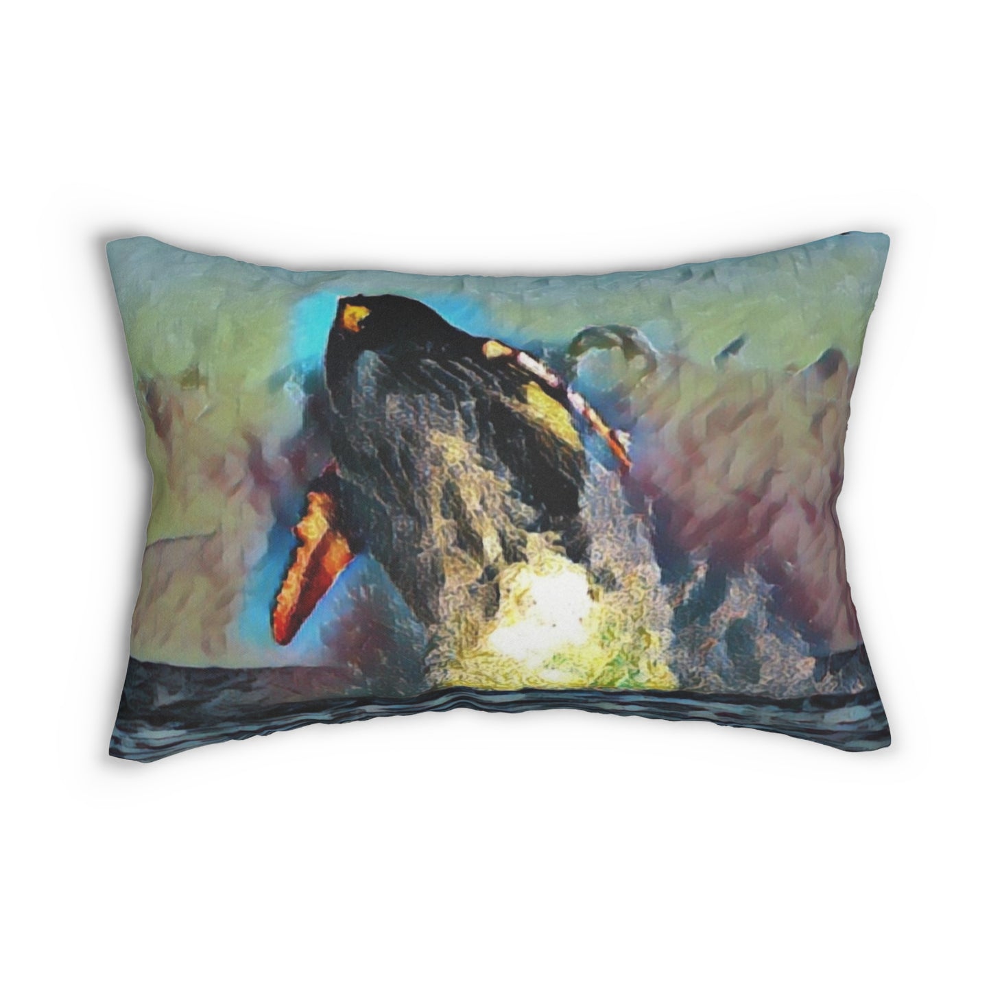 Spun Polyester Lumbar Pillow ... An Extraordinary Humpback Breach ... 'With Explosive Energy' ... Family Archives (KPH) ... Circa: 21st Century. Maui, HI ... Original Works ...