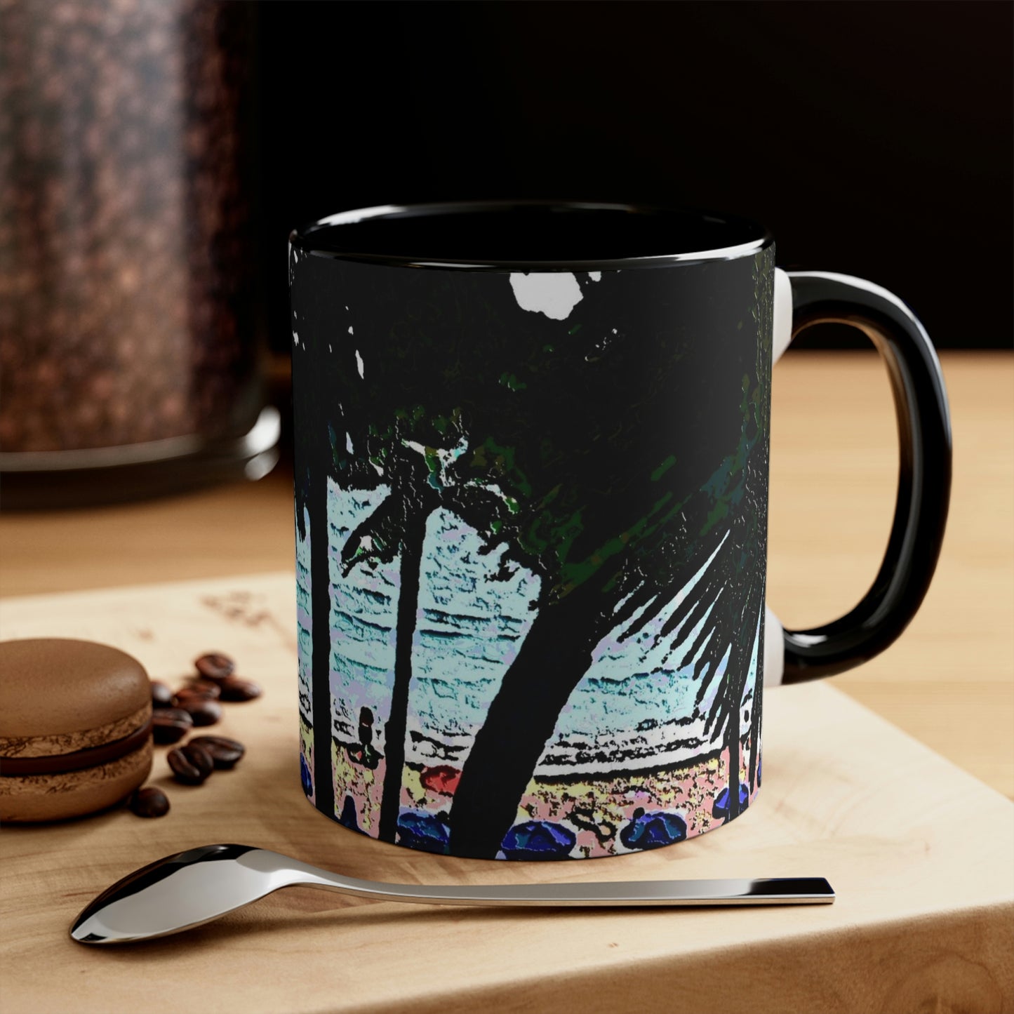 Accent Coffee Mug, 11oz ... "A Beautiful Beach Amongst The Palms" ... The Outrigger Waikiki, Honolulu, Oahu ... Original Works ...