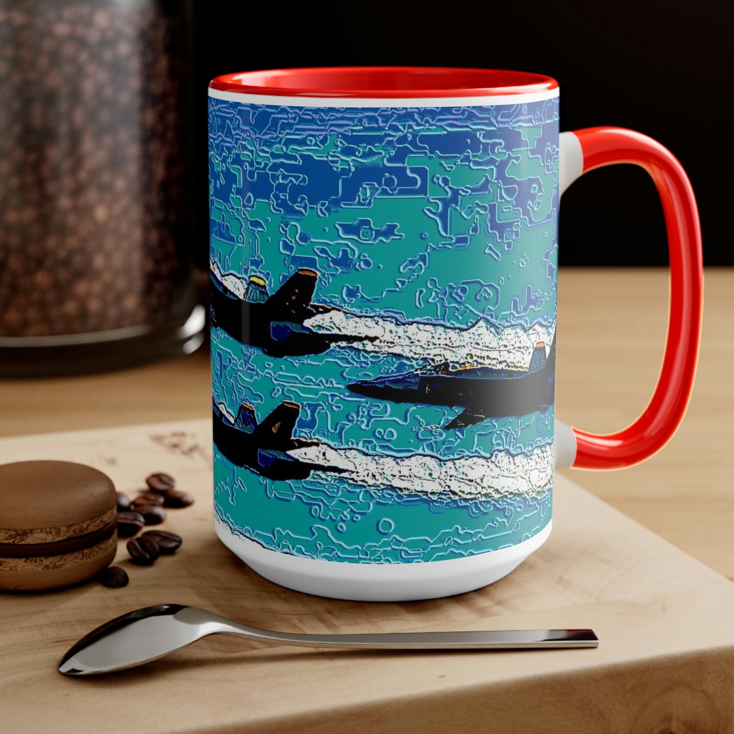 Two-Tone Coffee Mugs, 15oz ... Seattle Seafair ..."Blue Angels Run Over Lake Washington" ... Circa Mid 1980's ... Dr FJ Holt ... Original Works ...