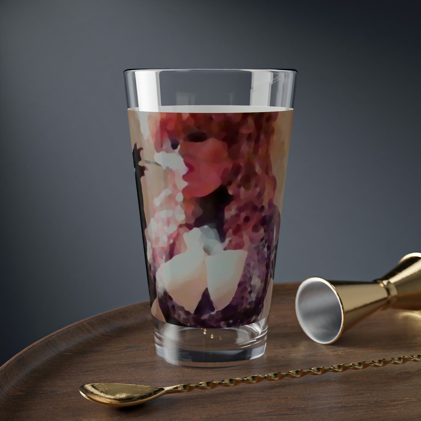 Mixing Glass, 16oz ...  A Colleague Overseas ... 'Enjoying A Fag' ... Original Works ... "April Fools 2023" ... Hot-Tranny-Smoke ...
