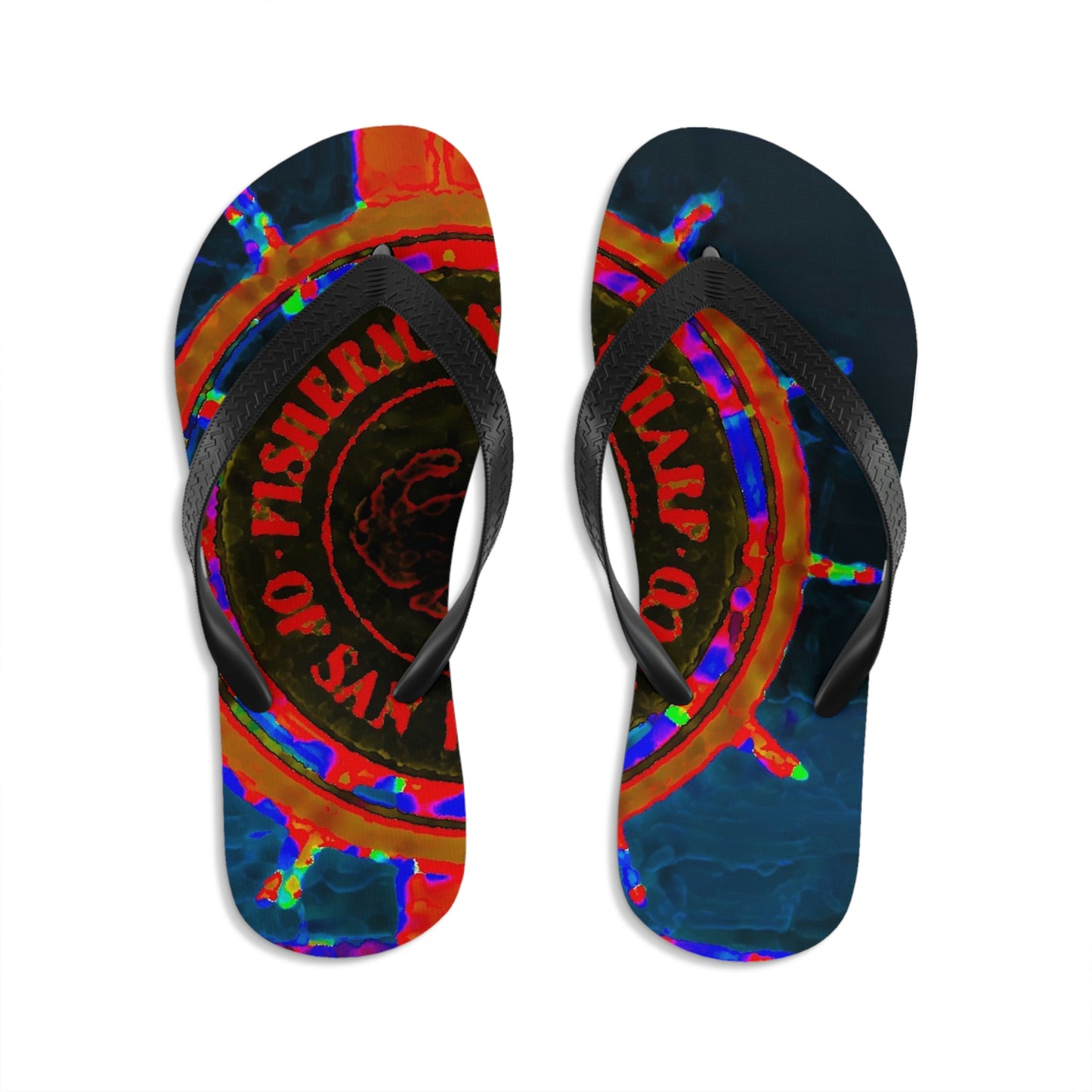 Unisex Flip-Flops ... "No.9 Fishermen's Grotto - Fishermen's Wharf, SF, California" ... Family Archives: 1970's ... Original Works ...