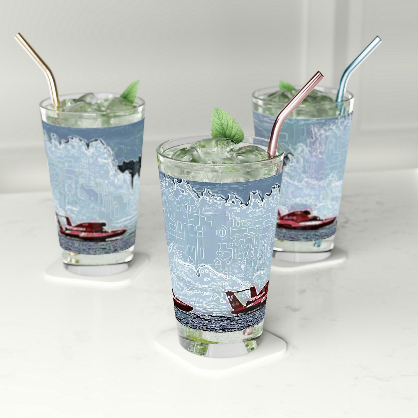 Pint Glass, 16oz ... Seattle Columbia Cup On Lake Washington ... "Dave Wilcox Heads For The Win" ... Associate Gift-Photo ... Original Works ...