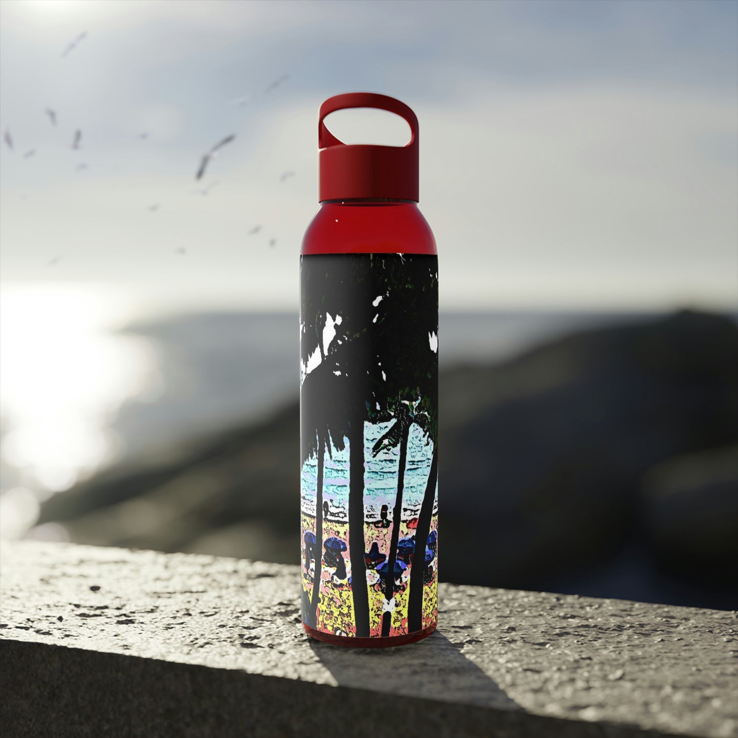 Sky Water Bottle ... "A Beautiful Beach Amongst The Palms" ... The Outrigger Waikiki, Honolulu, Oahu ... Original Works ...