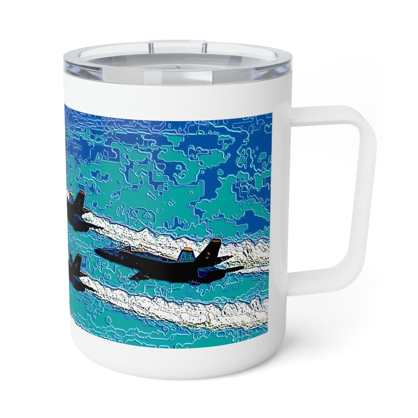 Insulated Coffee Mug, 10oz  ... Seattle Seafair ..."Blue Angels Run Over Lake Washington" ... Circa Mid 1980's ... Dr FJ Holt ... Original Works ...