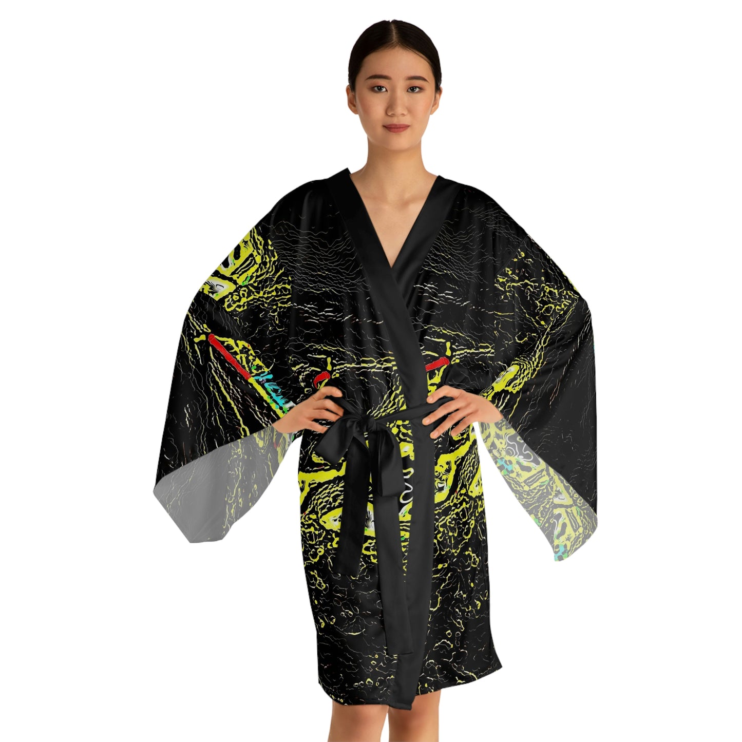 Long Sleeve Kimono Robe (AOP) ... "Snow Vehicle In Snow Storm At-Rest" ... Circa 12Mar23 ... Central Idaho ... 18-Hours Rendering Time: Original Works ...