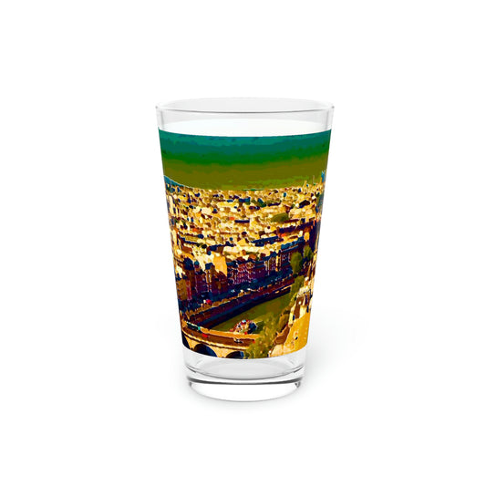 Pint Glass, 16oz ... Au Paris ... "Along The River Seine" ... Barbara Joan Bonnel-Holt: 1972 ... Original Works ...