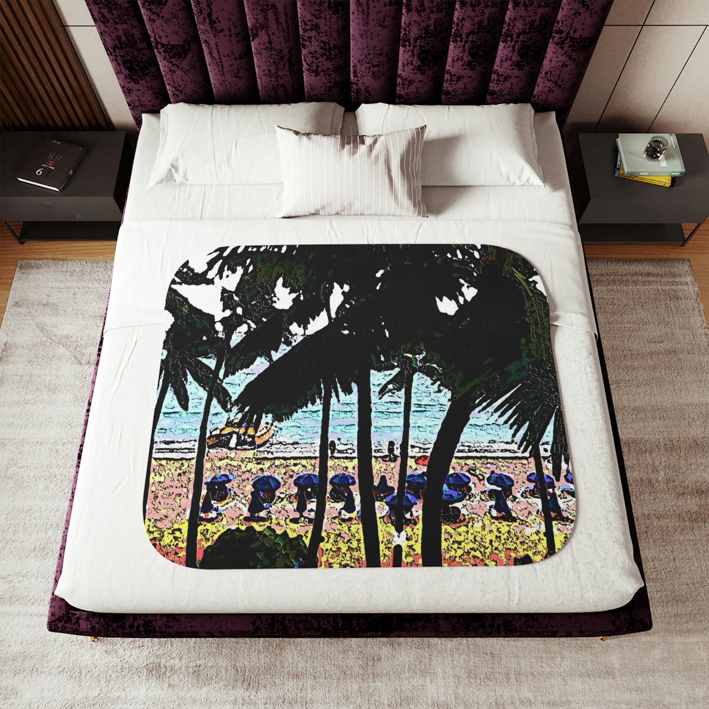 Sherpa Blanket, Two Colors ... "A Beautiful Beach Amongst The Palms" ... The Outrigger Waikiki, Honolulu, Oahu ... Original Works ...