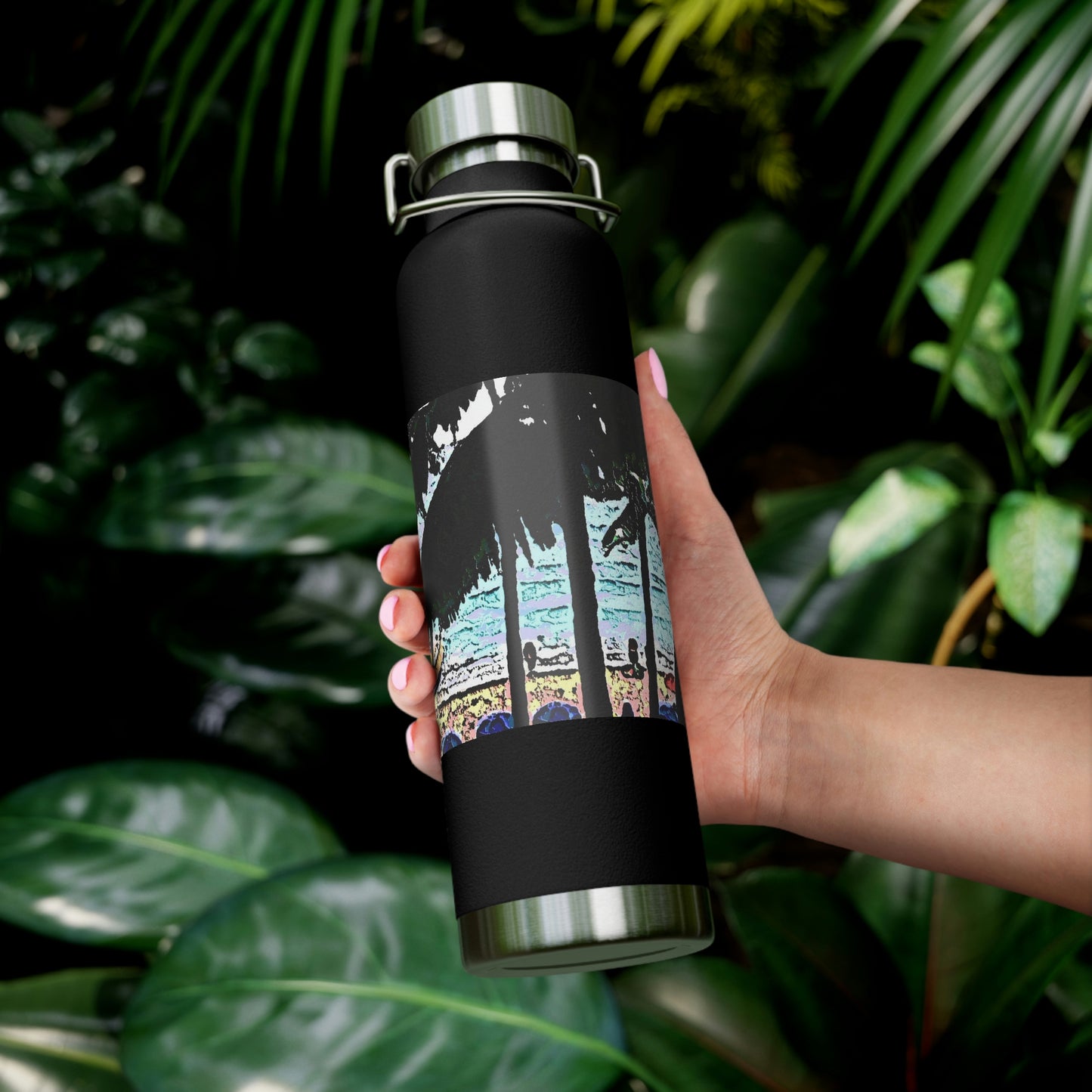 Copper Vacuum Insulated Bottle, 22oz ... "A Beautiful Beach Amongst The Palms" ... The Outrigger Waikiki, Honolulu, Oahu ... Original Works ...
