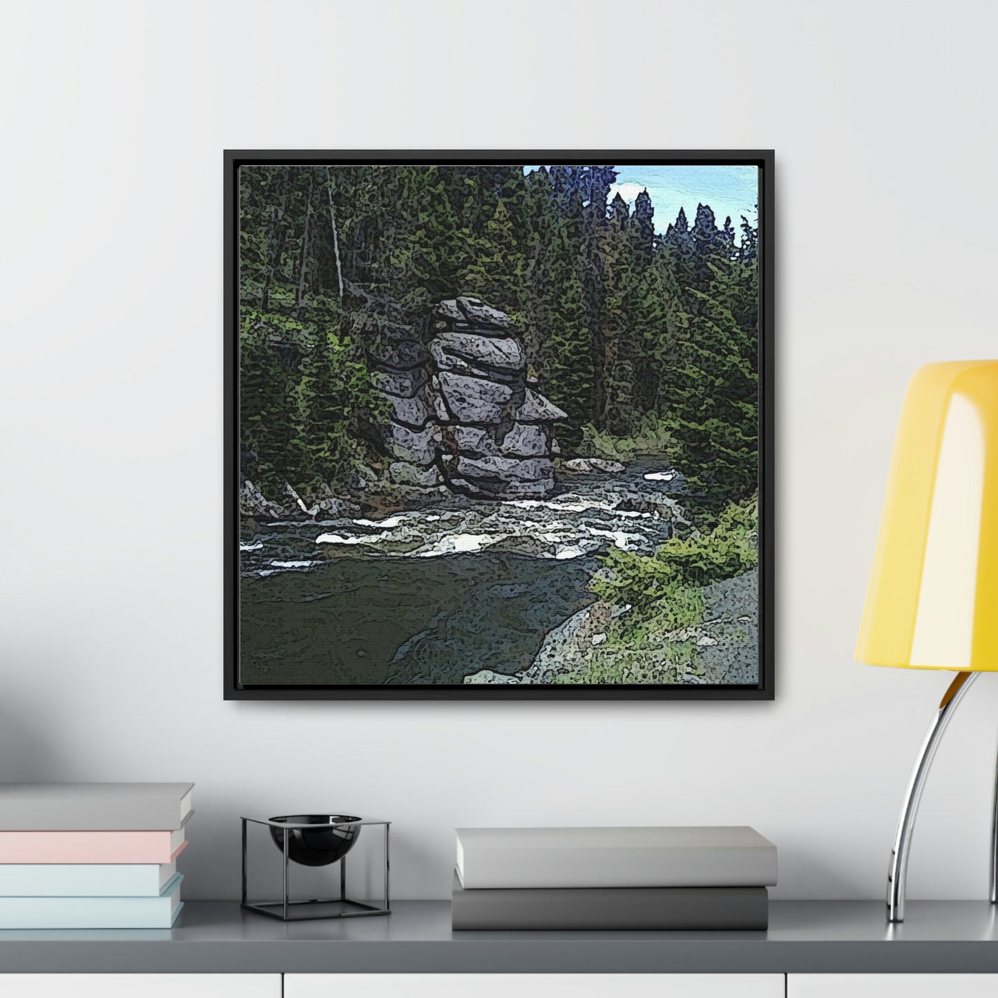 Gallery Canvas Wraps, Square Frame ...  "I Am Innocent" ... Tricky-Dick Immortalized ... Nixon Rock: Along The River ... Central Idaho, Summer 2020 ... Original Works ...