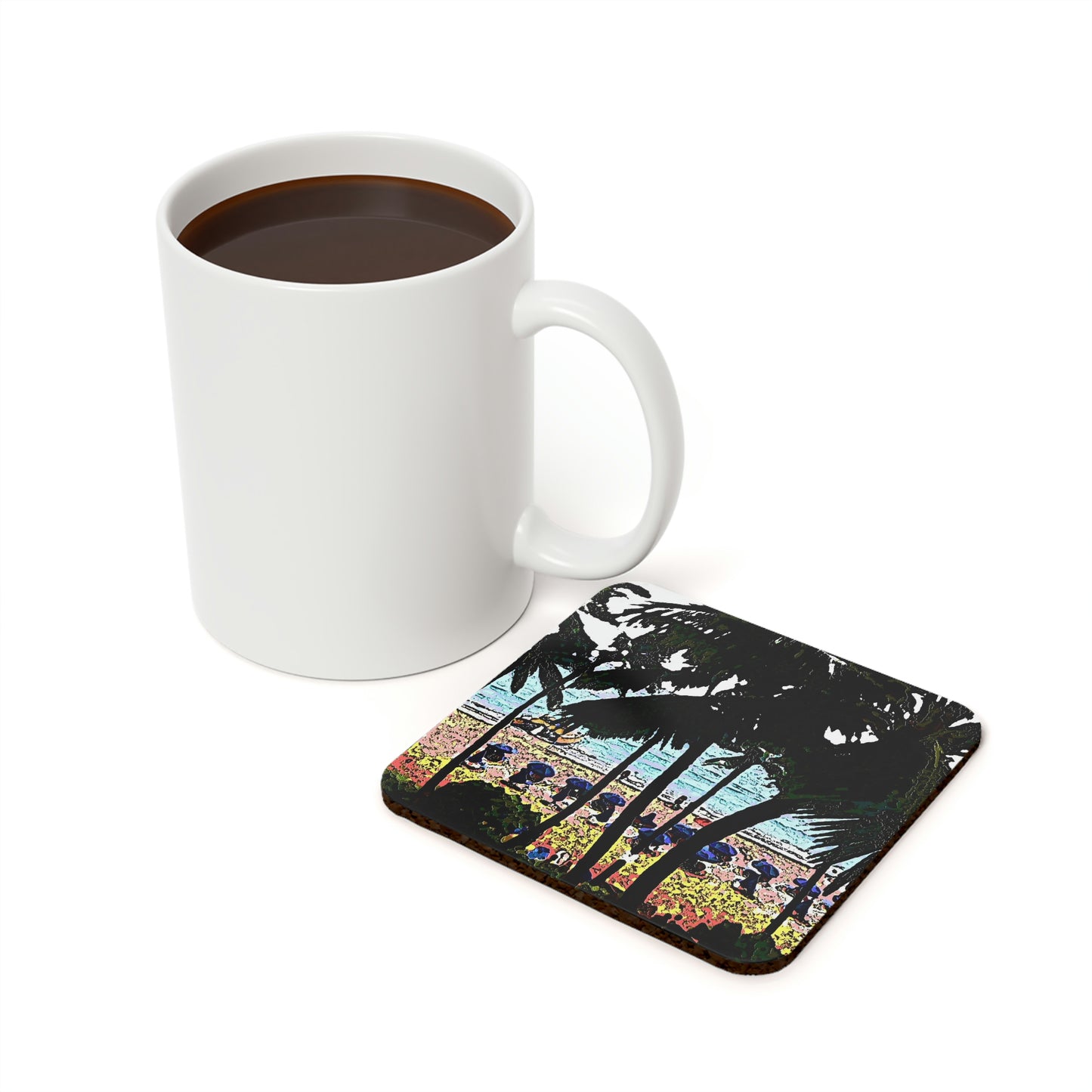 Cork Back Coaster ... "A Beautiful Beach Amongst The Palms" ... The Outrigger Waikiki, Honolulu, Oahu ... Original Works ...