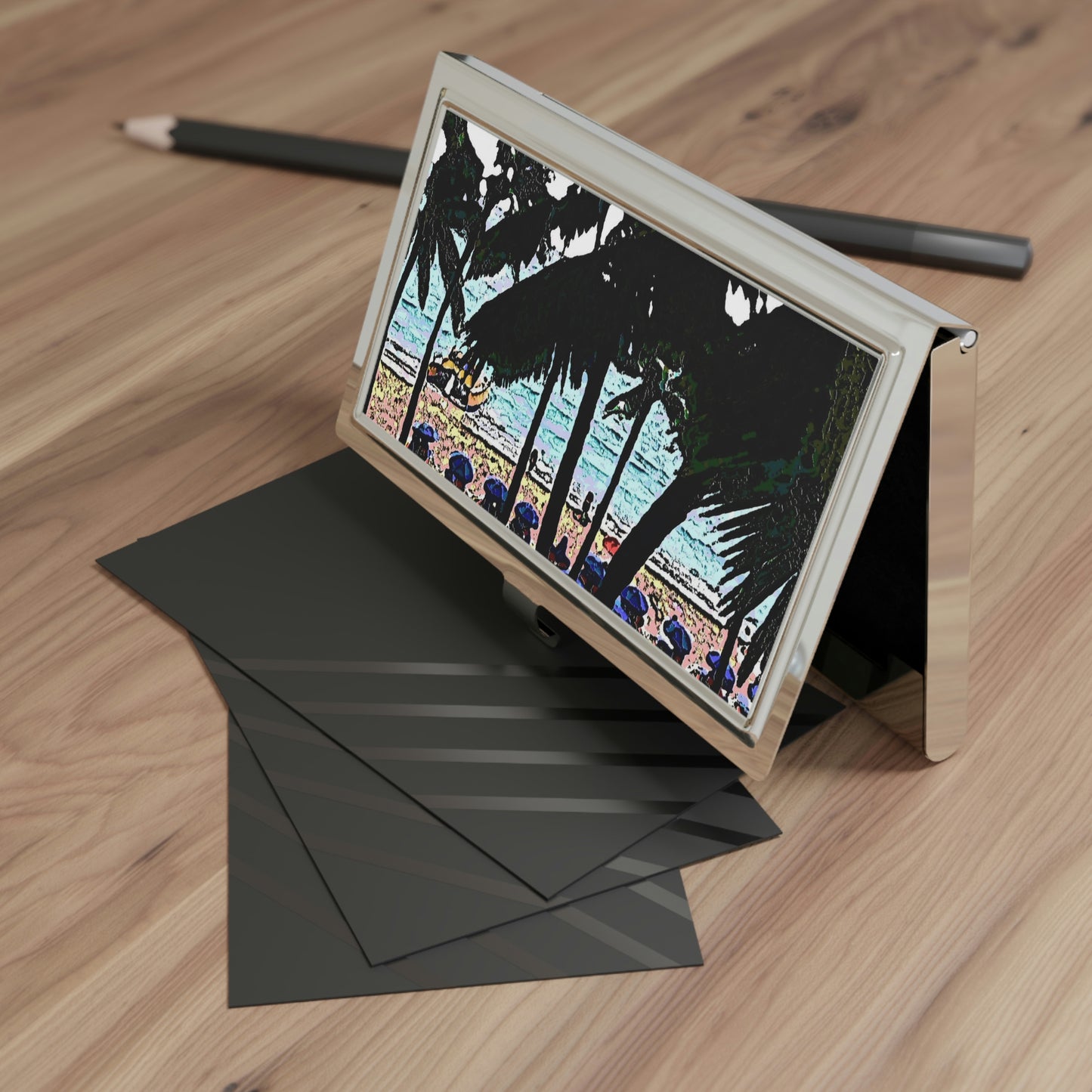 Business Card Holder ... A Beautiful Beach Amongst The Palms" ... The Outrigger Waikiki, Honolulu, Oahu ... Original Works ...