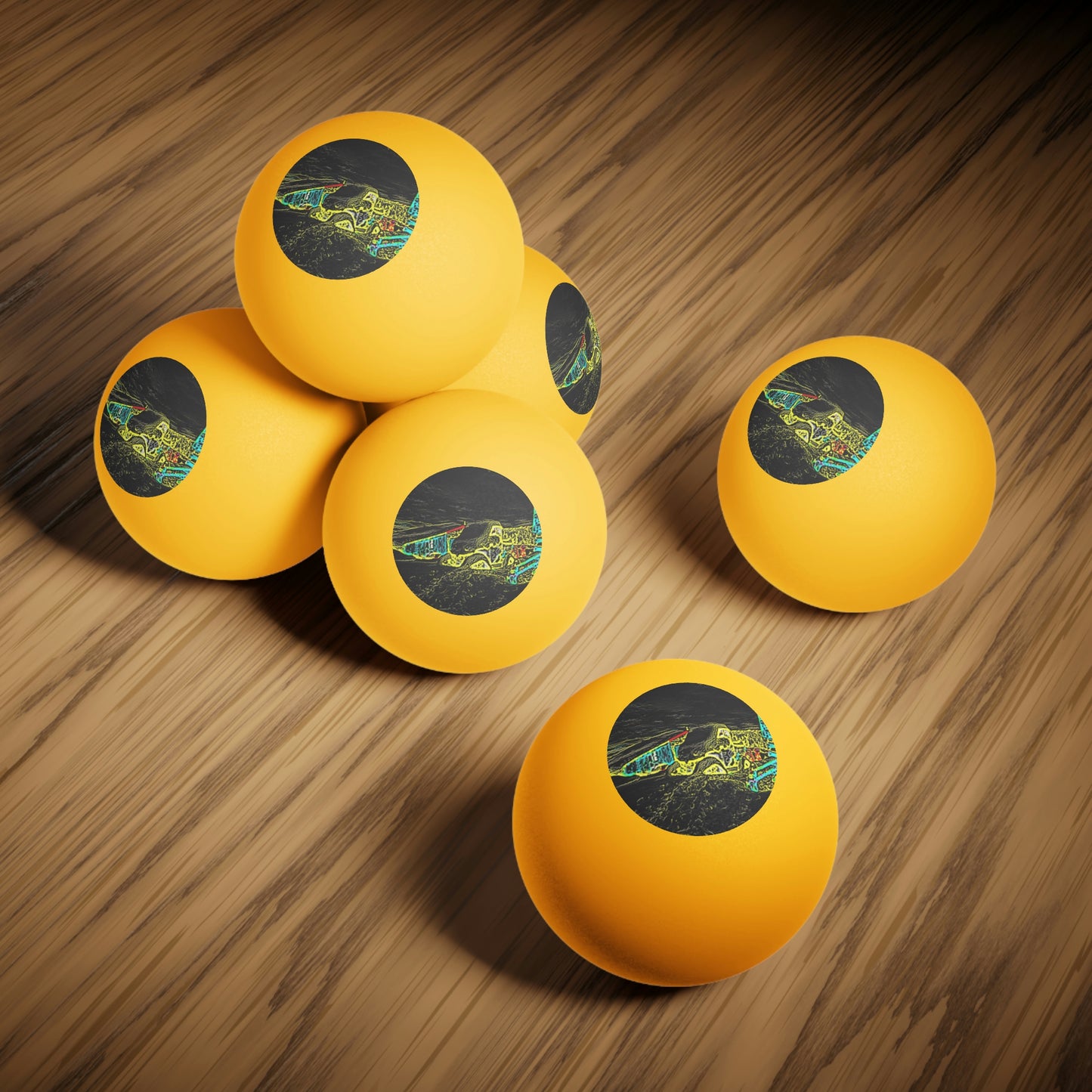 Ping Pong Balls, 6 pcs ... "Snow Vehicle In Snow Storm At-Rest" ... Circa 12Mar23 ... Central Idaho ... 18-Hours Rendering Time: Original Works ...