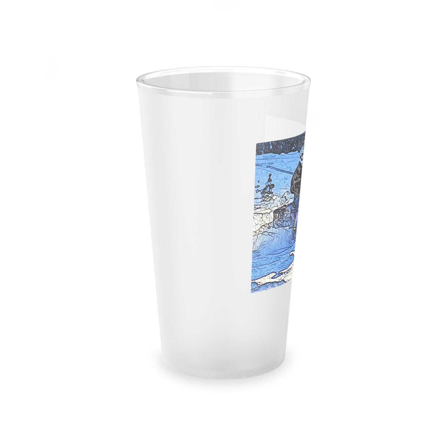 Frosted Pint Glass, 16oz ... Blasting Through-The-Powder ... 'Central Idaho Mounains ... ' 2Dec22 ...