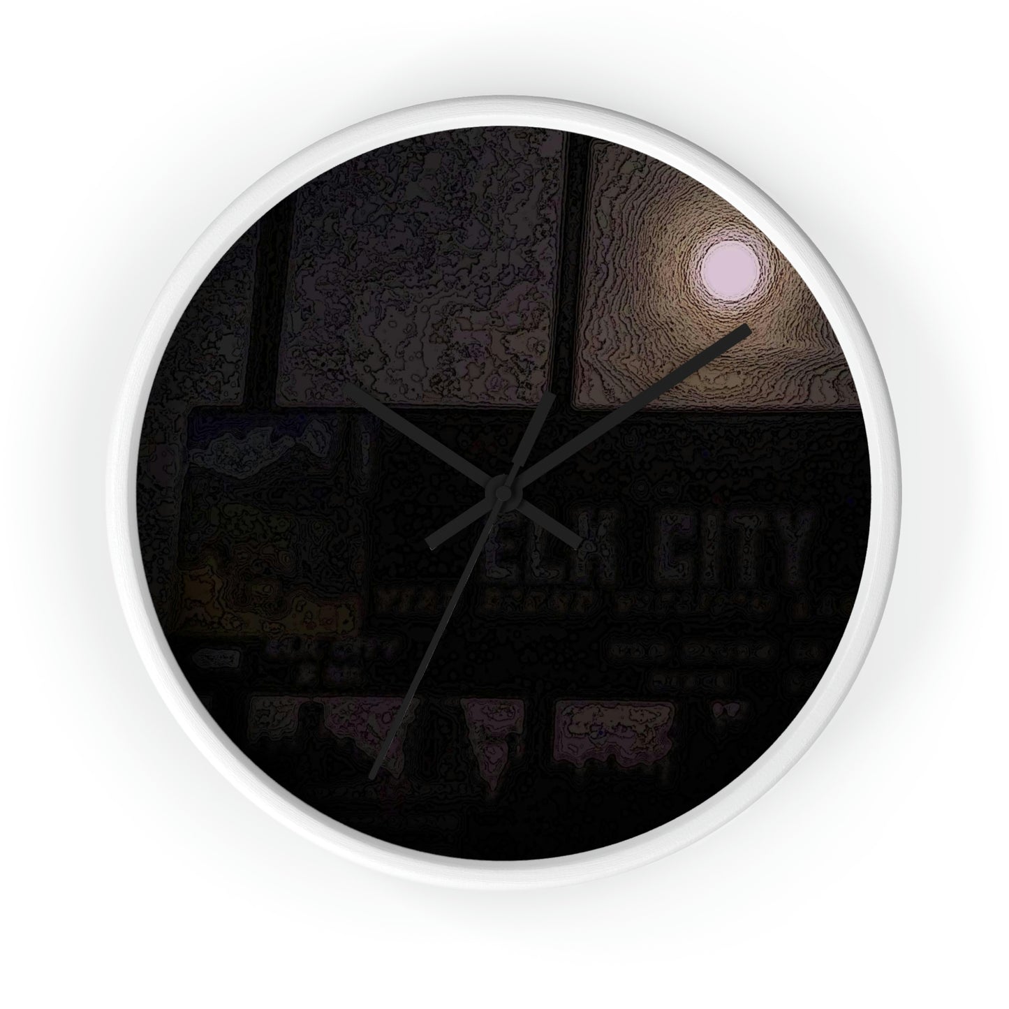 Wall clock ... Car Approaches From The Stern ... Moon Ascendary From The Bow ... "Two Friendly Travellers On A Cold Night Near Elk City" ... C