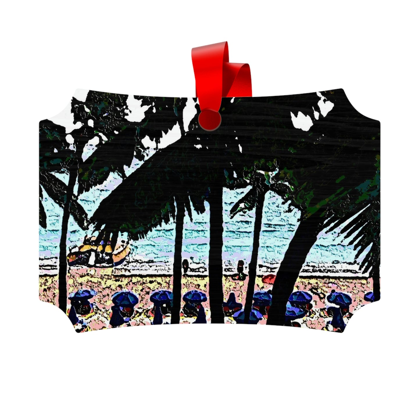Plywood Ornaments (Round, Berlin) ...  "A Beautiful Beach Amongst The Palms" ... The Outrigger Waikiki, Honolulu, Oahu ... Original Works ...