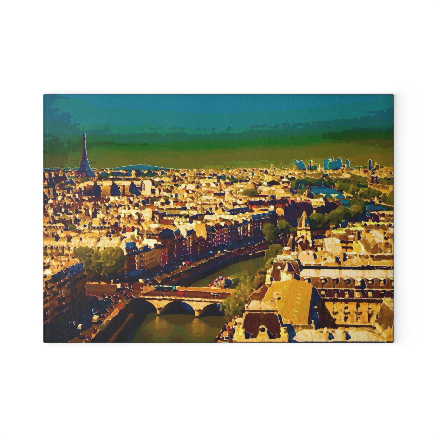 Glass Cutting Board ... Au Paris ... "Along The River Seine" ... Barbara Joan Bonnell-Holt: 1972 ... Original Works ...